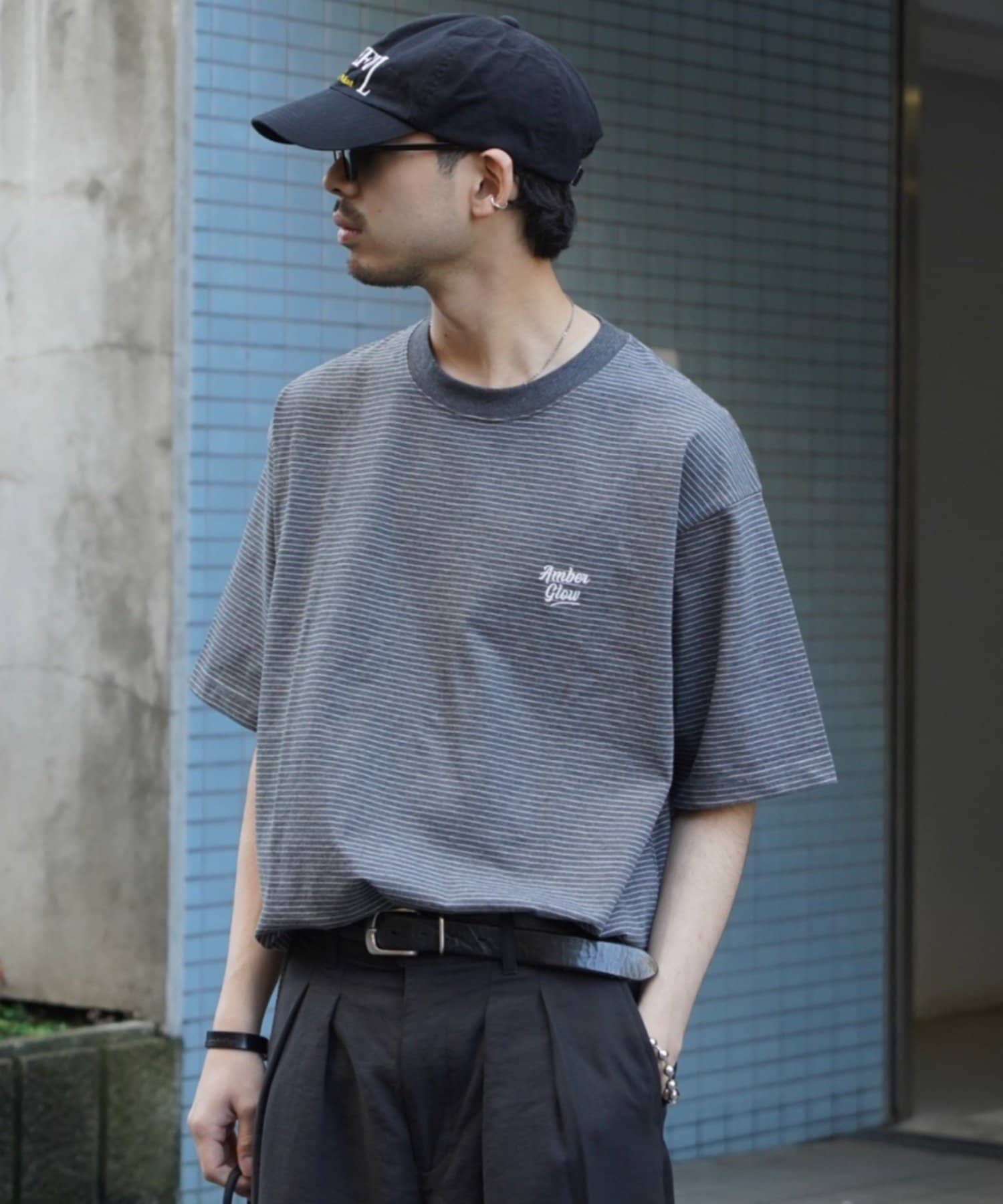 CIAOPANIC TYPY(チャオパニックティピー) 【UNISEX】ピンボーダーワンポイント刺繍ロゴTシャツ