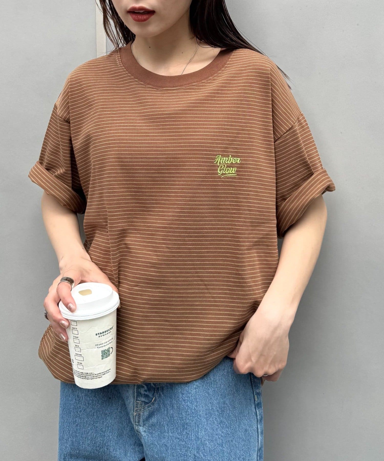 CIAOPANIC TYPY(チャオパニックティピー) 【UNISEX】ピンボーダーワンポイント刺繍ロゴTシャツ