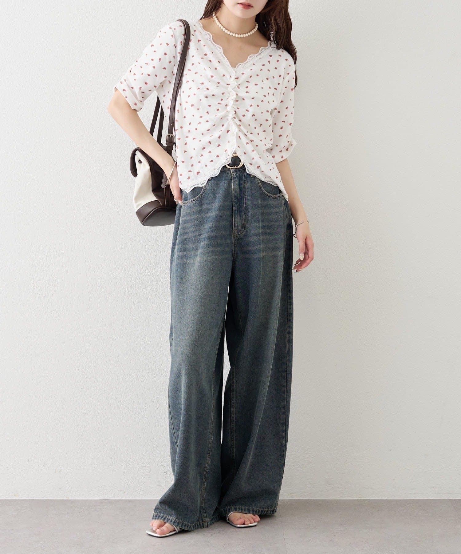 mystic(ミスティック) 《人気のため半袖登場！》半袖ギャザーリブカーディガン