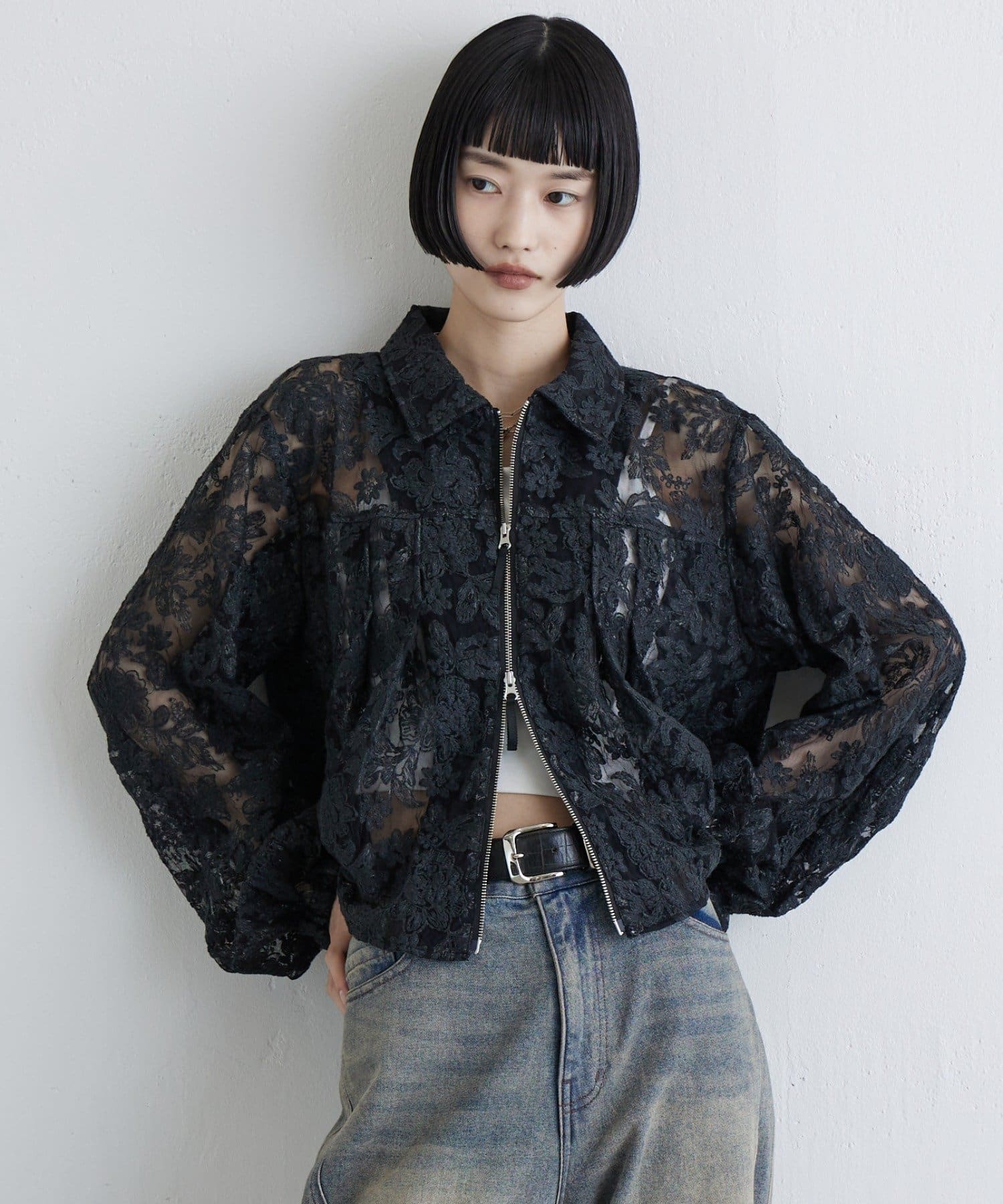 Lui's(ルイス) レースZIPシャツ