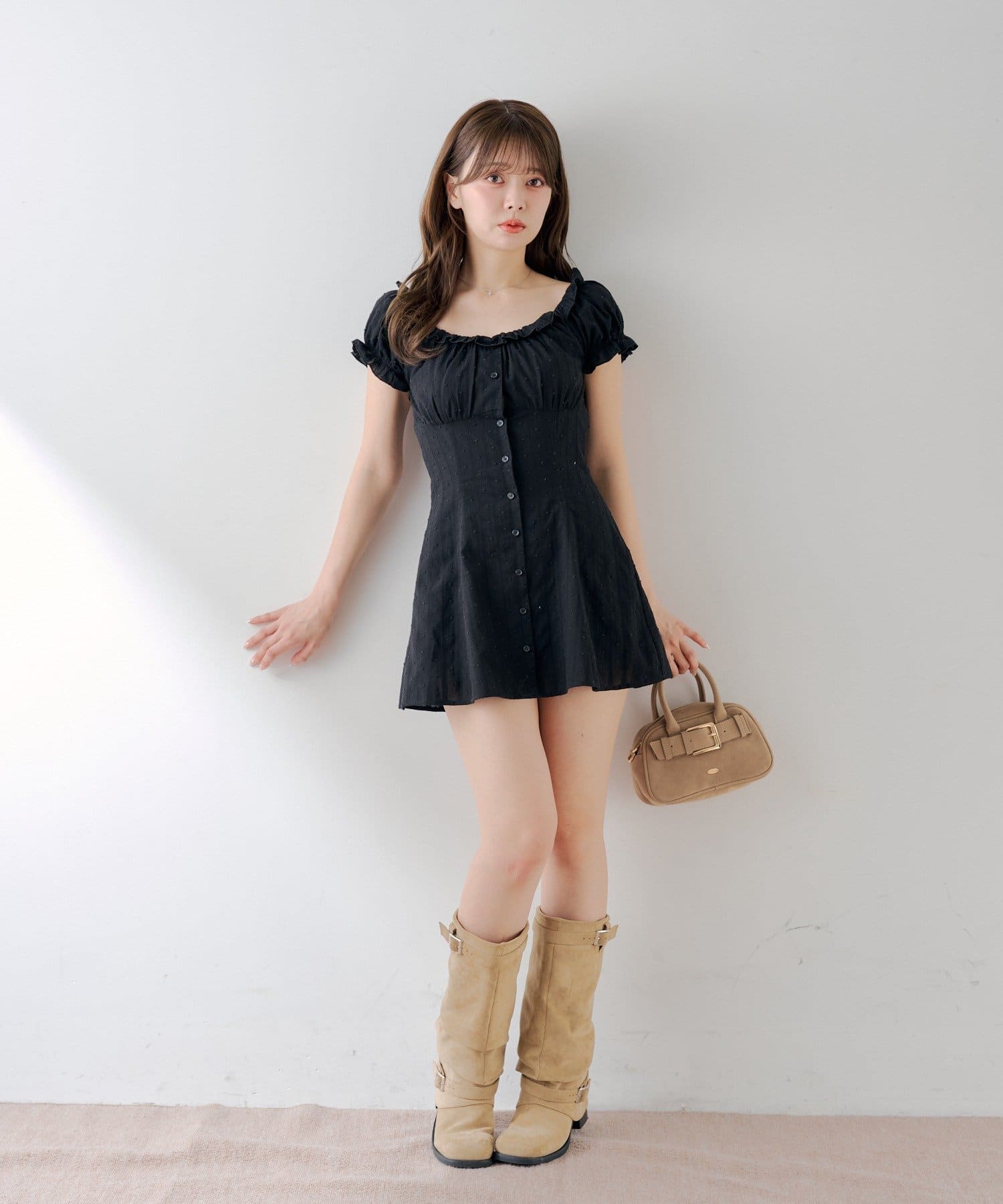 Chico(チコ) フレンチスリーブフレアミニワンピース