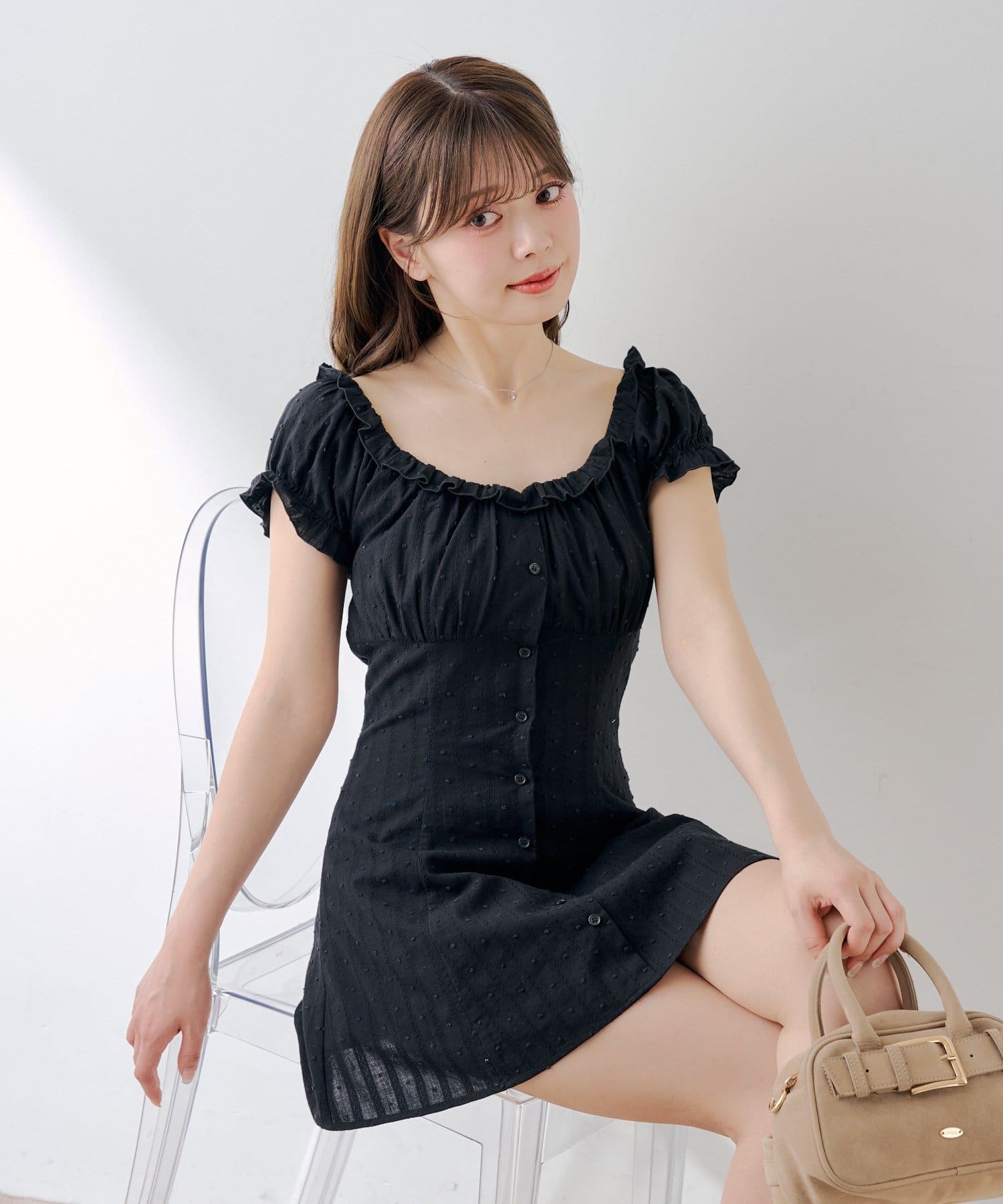 Chico(チコ) フレンチスリーブフレアミニワンピース