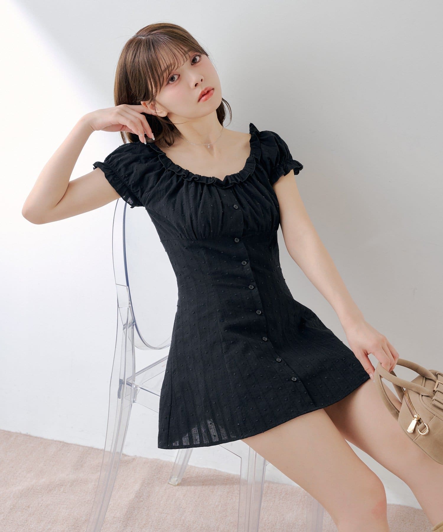 Chico(チコ) フレンチスリーブフレアミニワンピース