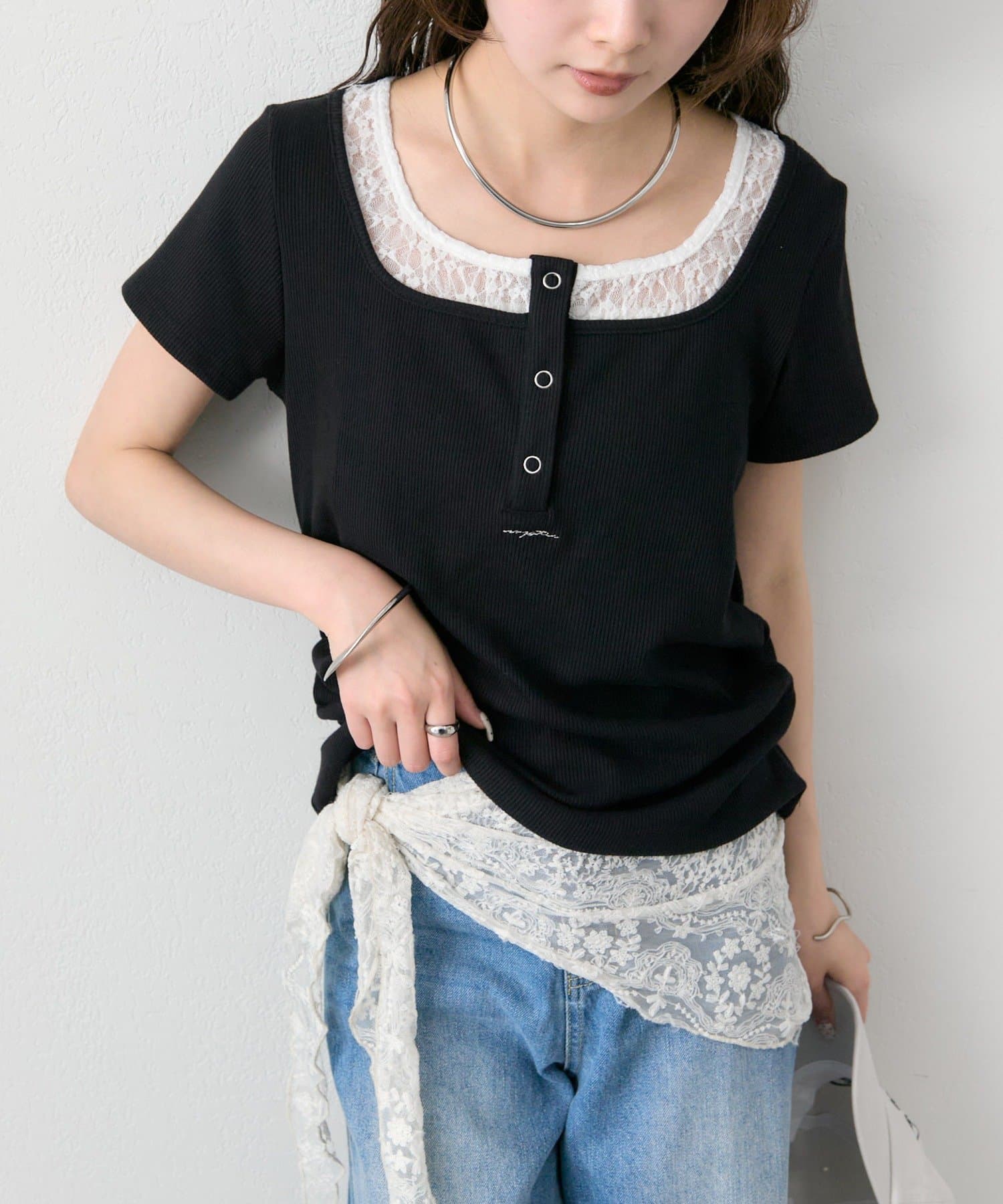 mystic(ミスティック) スクエアネックヘンリーTシャツ