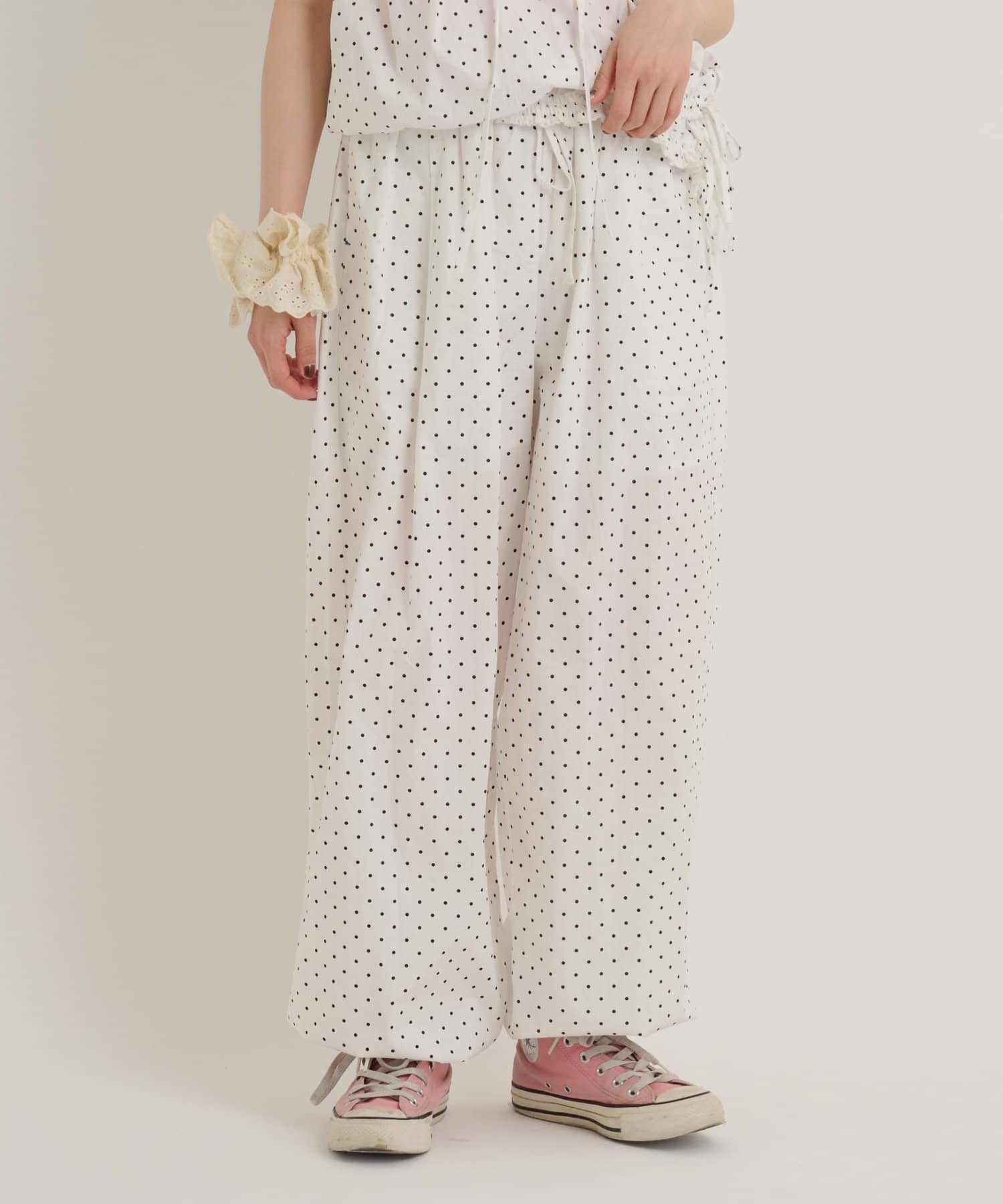 w closet(ダブルクローゼット) 【セットアップ対応/ドット/無地】ドロストトパンツ