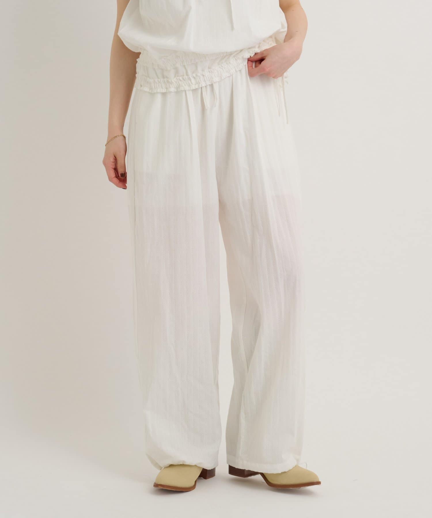 w closet(ダブルクローゼット) 【セットアップ対応/ドット/無地】ドロストトパンツ