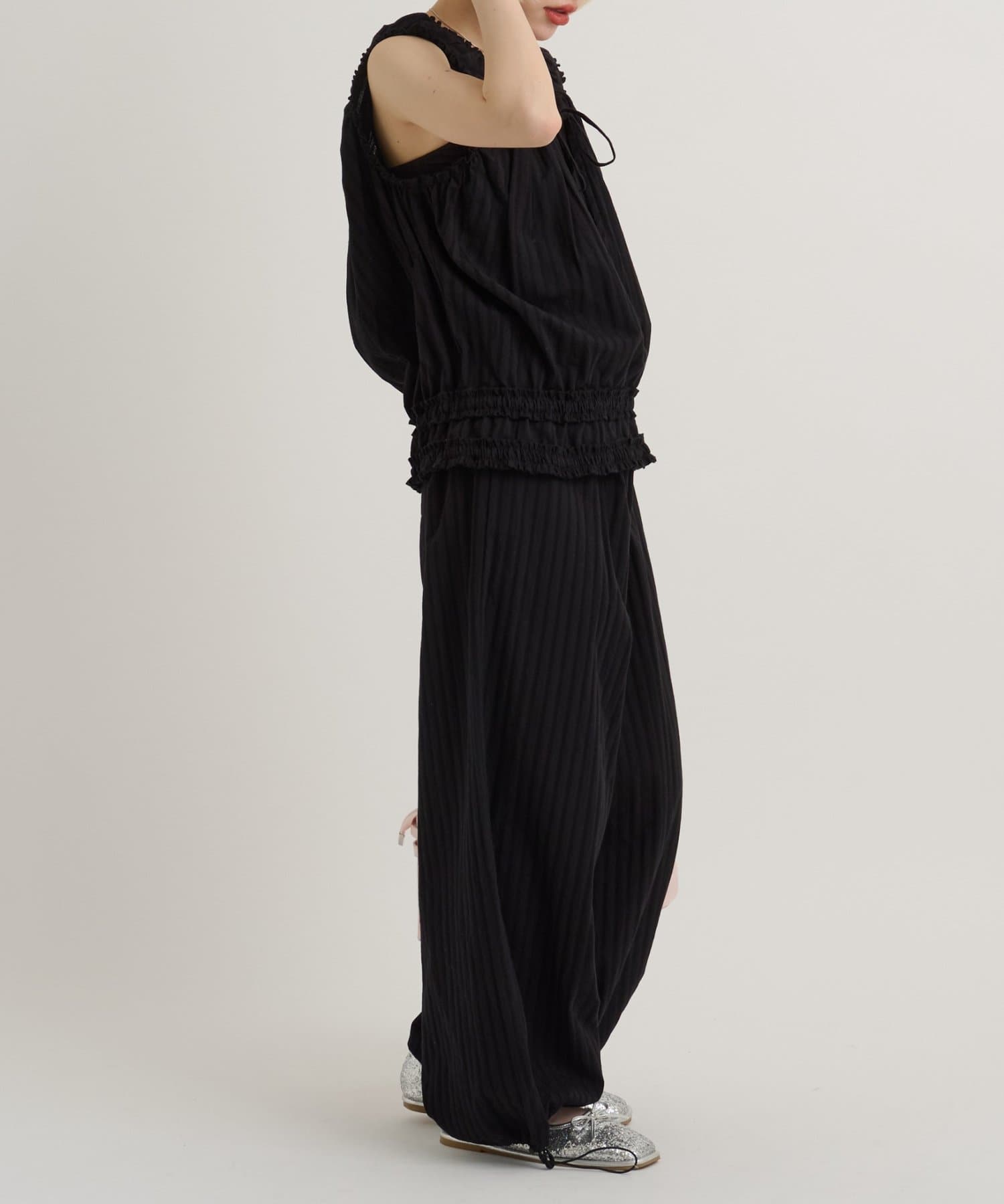 w closet(ダブルクローゼット) 【セットアップ対応/ドット/無地】ドロストトパンツ