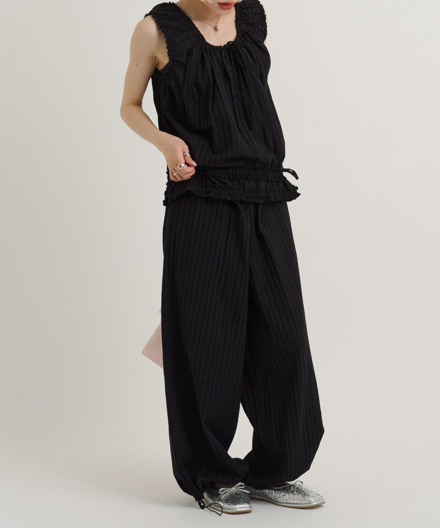 w closet(ダブルクローゼット) 【セットアップ対応/ドット/無地】ドロストトパンツ