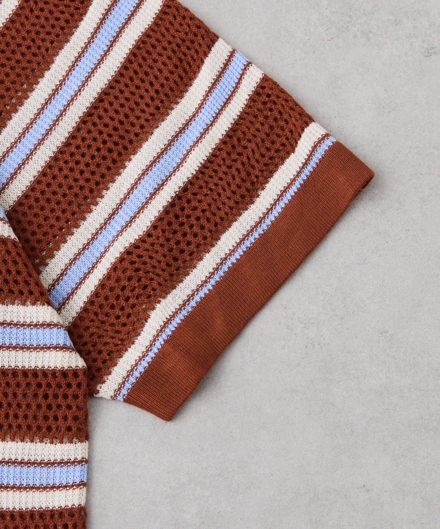 CIAOPANIC TYPY(チャオパニックティピー) 【UNISEX】透かし編みメッシュボーダーハーフジップサマーニットポロ