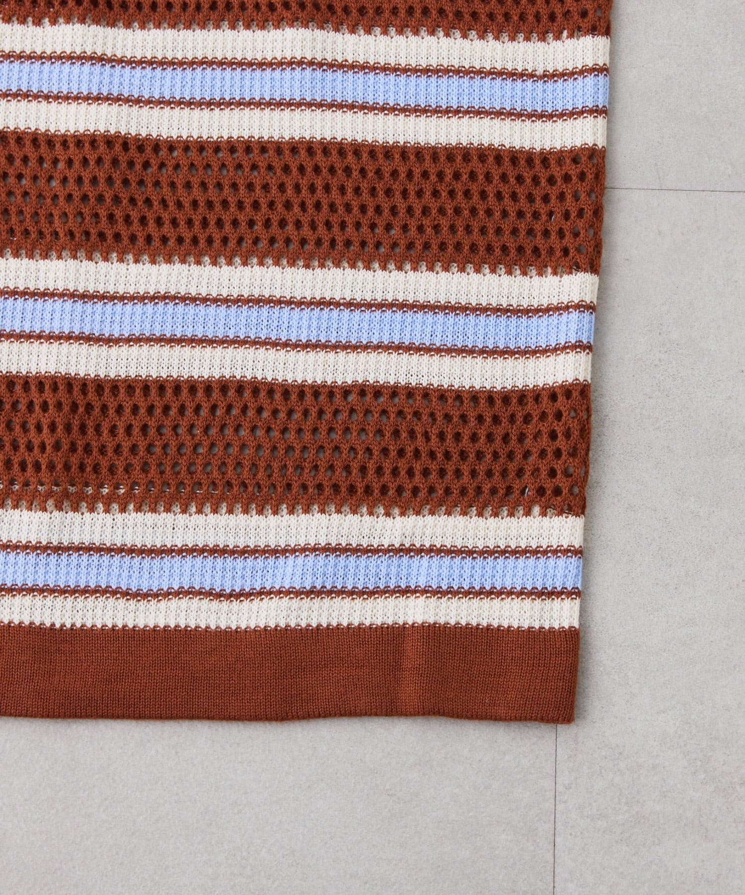 CIAOPANIC TYPY(チャオパニックティピー) 【UNISEX】透かし編みメッシュボーダーハーフジップサマーニットポロ