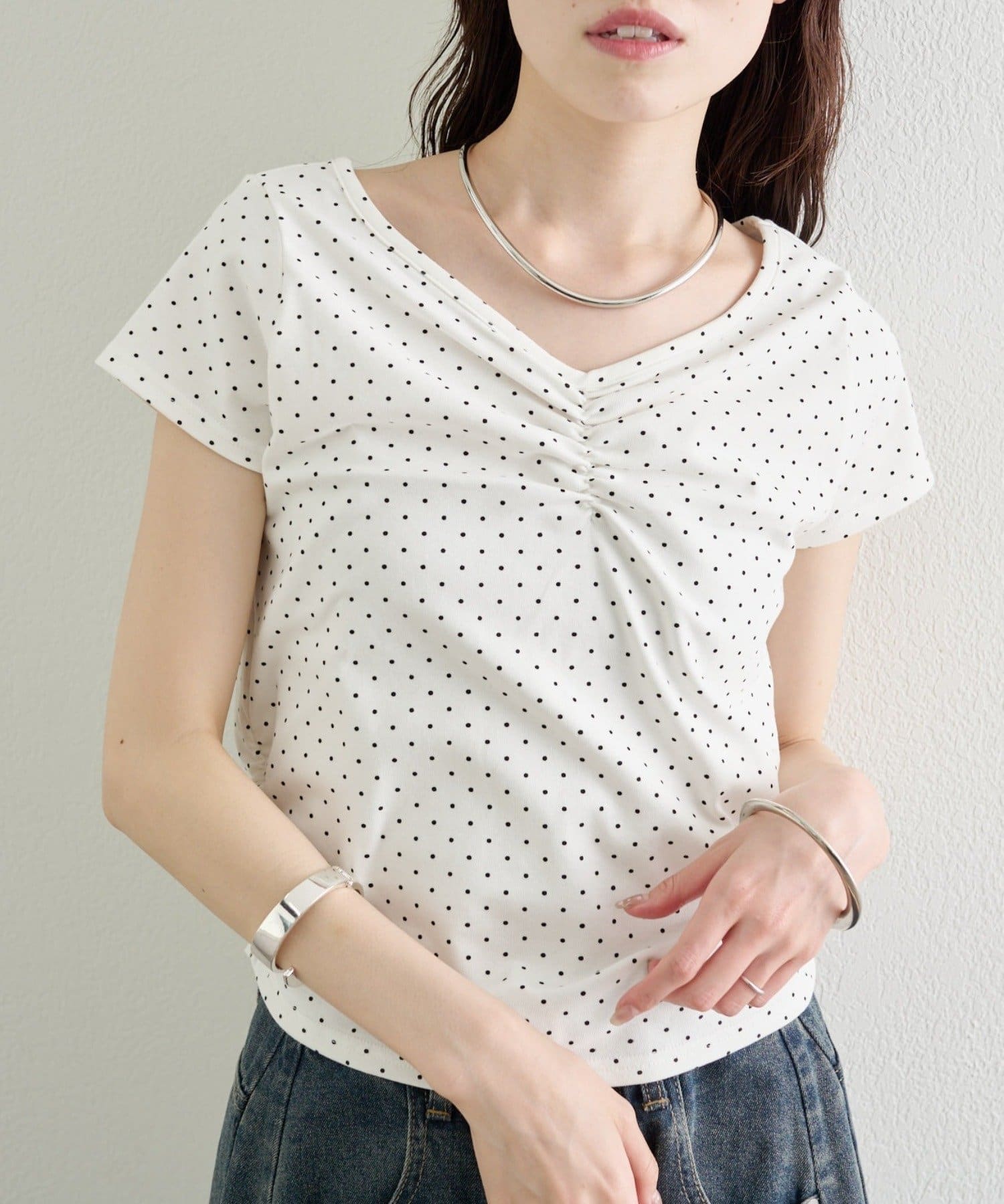 mystic(ミスティック) ドットプリント半袖Tシャツ