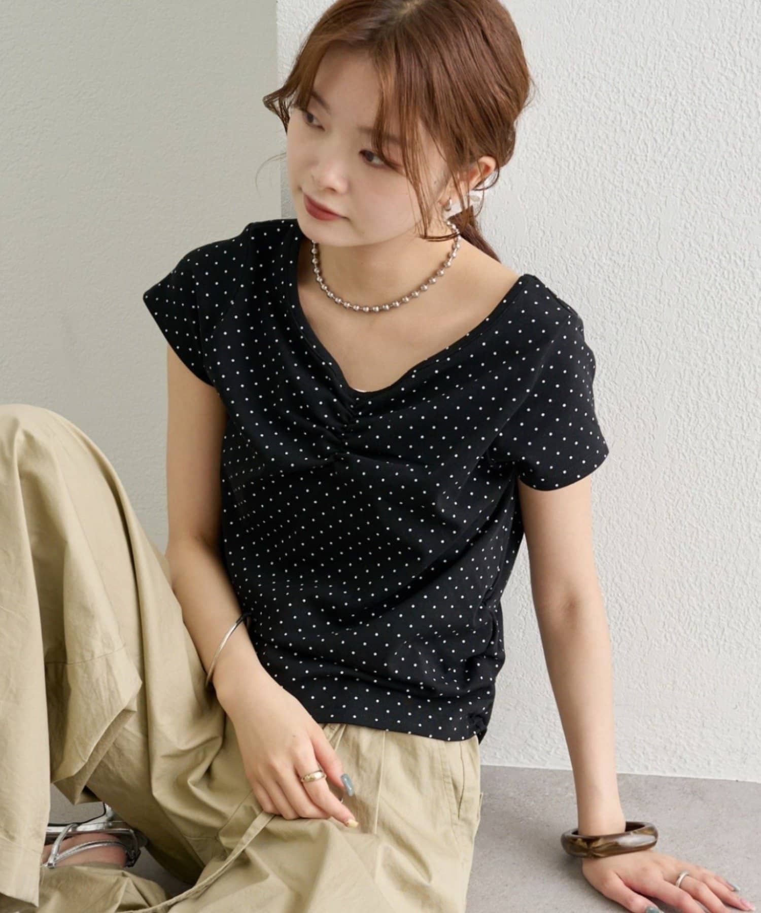 mystic(ミスティック) ドットプリント半袖Tシャツ