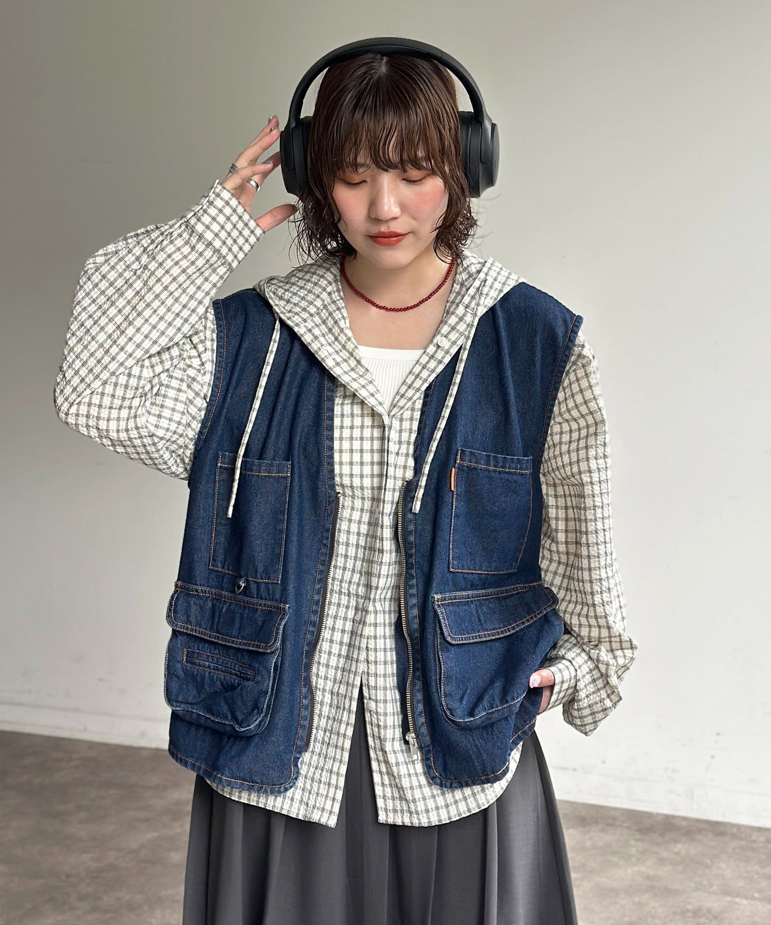 CPCM(シーピーシーエム) レーヨン混デニムフィッシングベスト