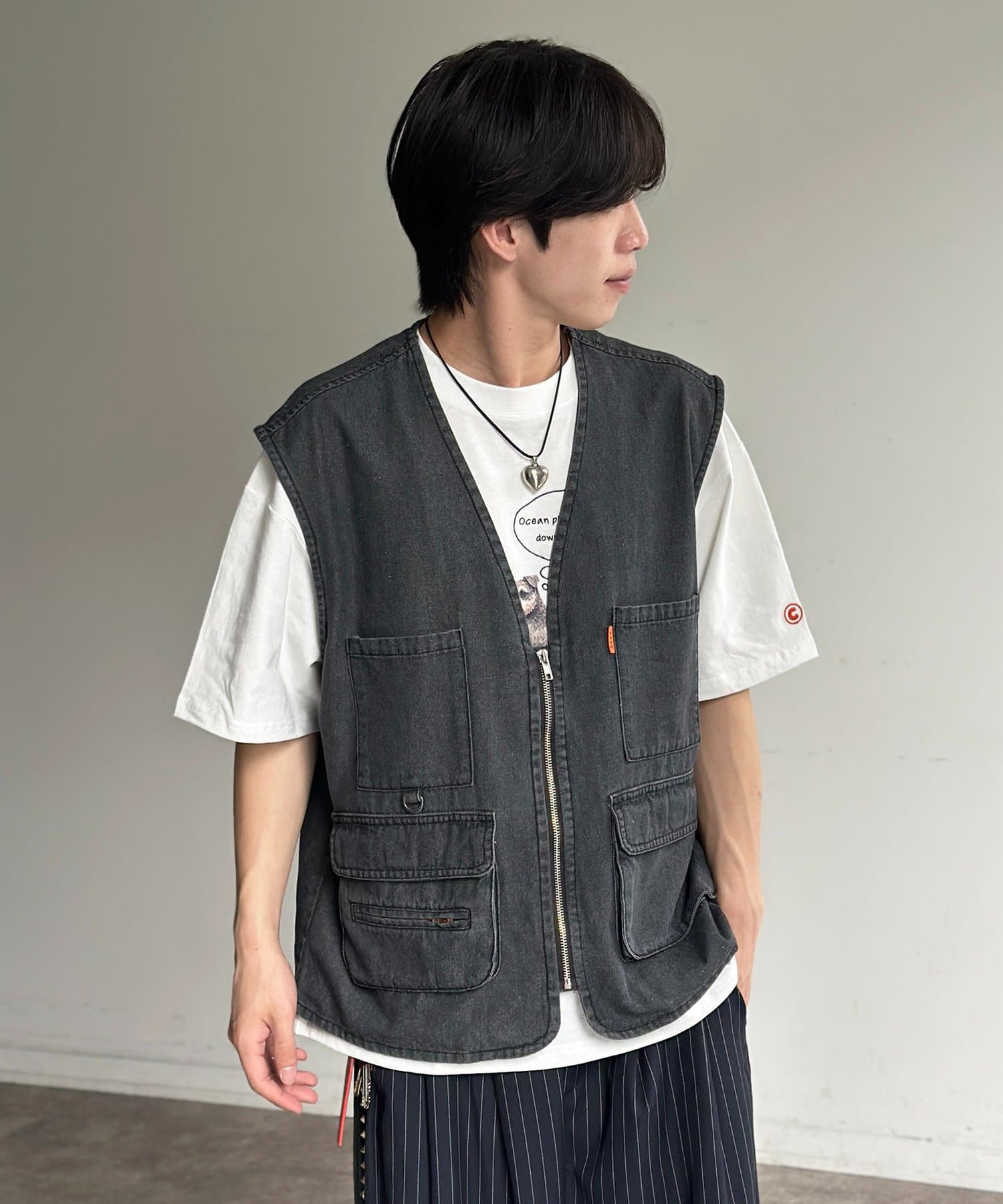 CPCM(シーピーシーエム) レーヨン混デニムフィッシングベスト