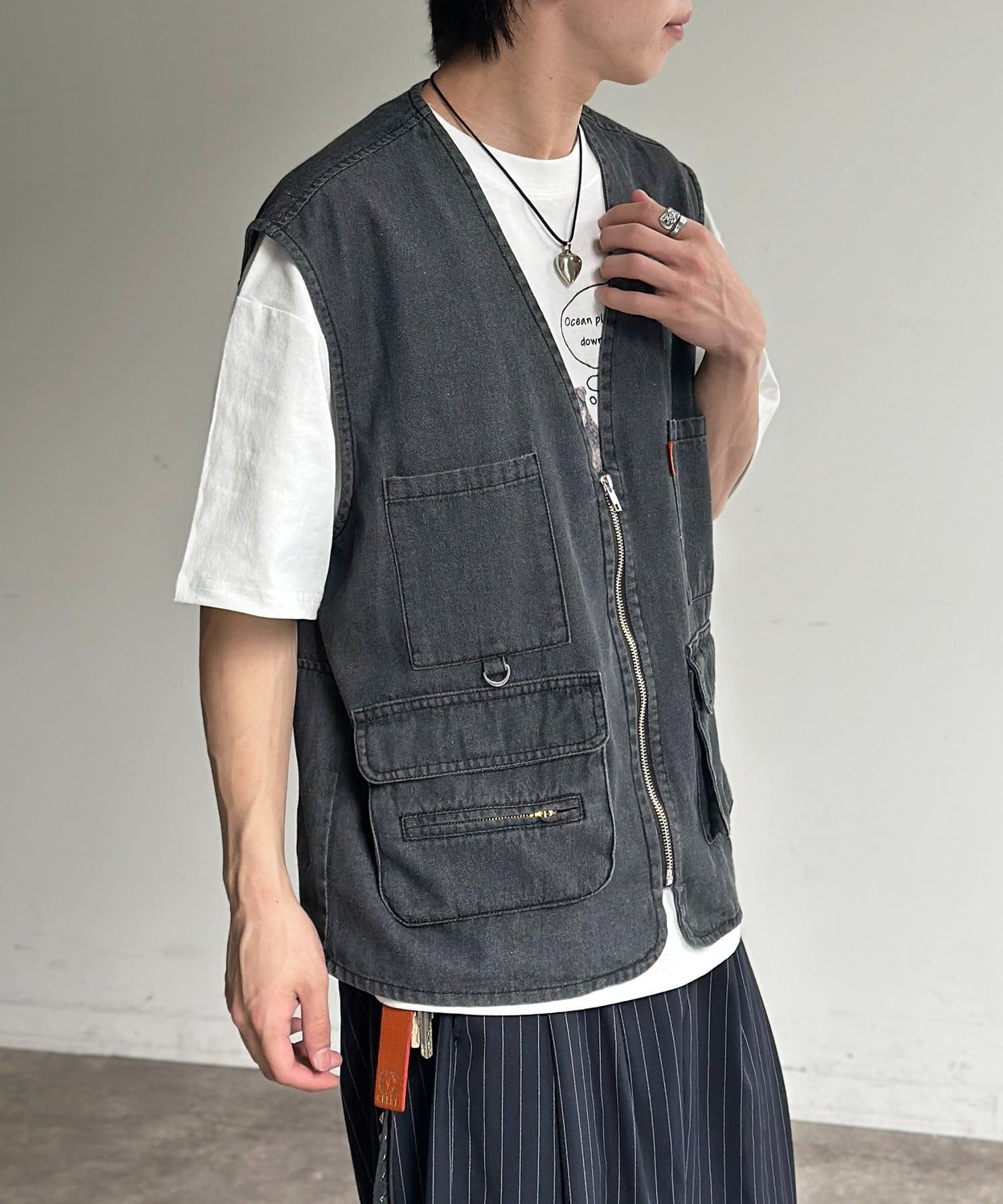 CPCM(シーピーシーエム) レーヨン混デニムフィッシングベスト