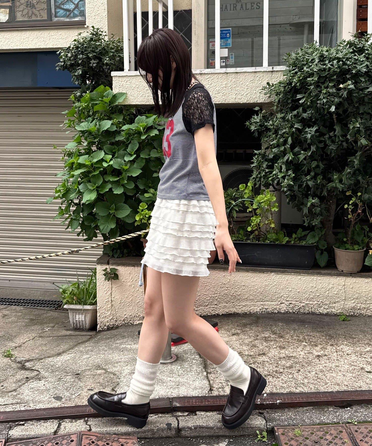 CIAOPANIC(チャオパニック) 袖レースナンバリングボーダーラグランTee