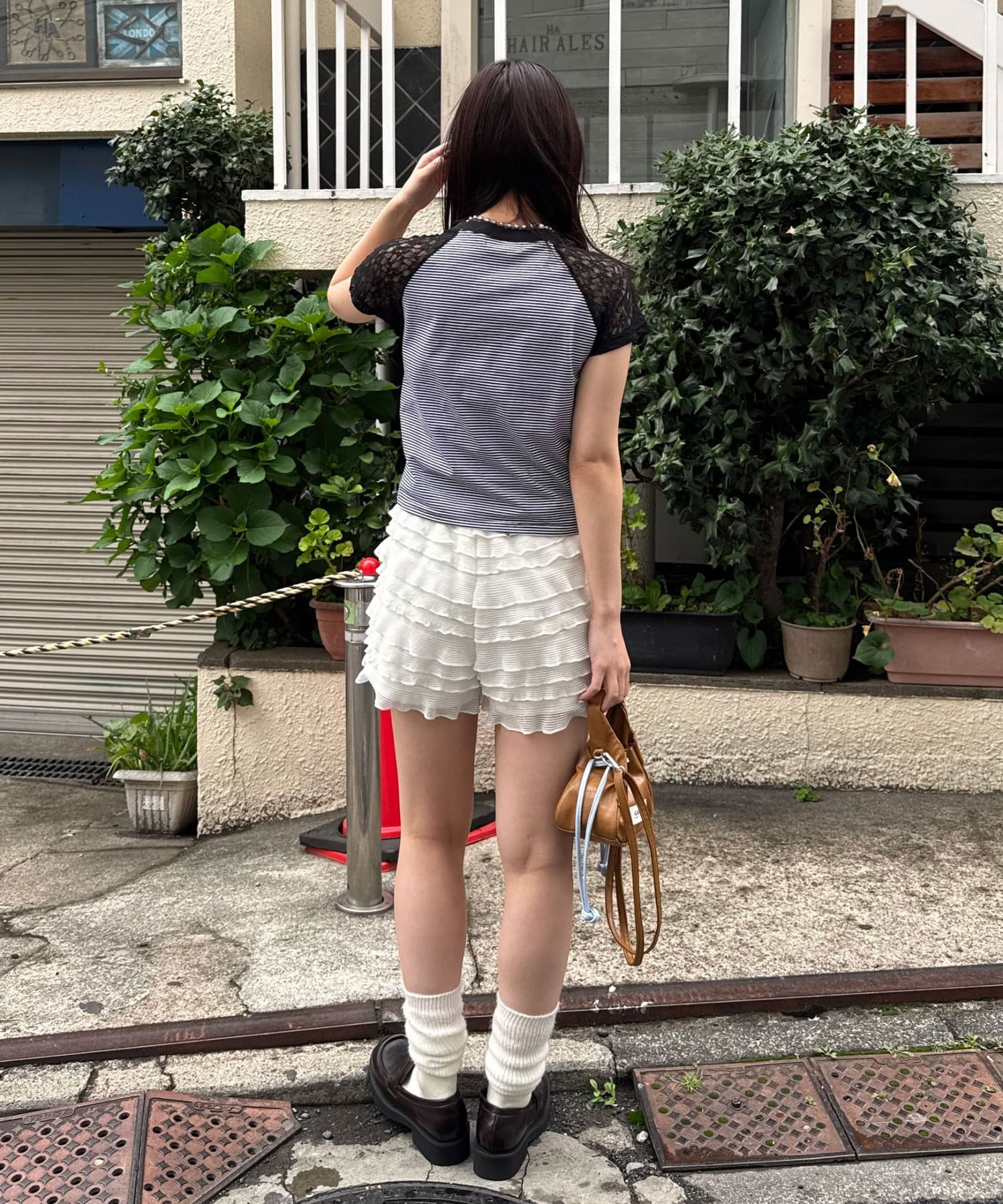 CIAOPANIC(チャオパニック) 袖レースナンバリングボーダーラグランTee