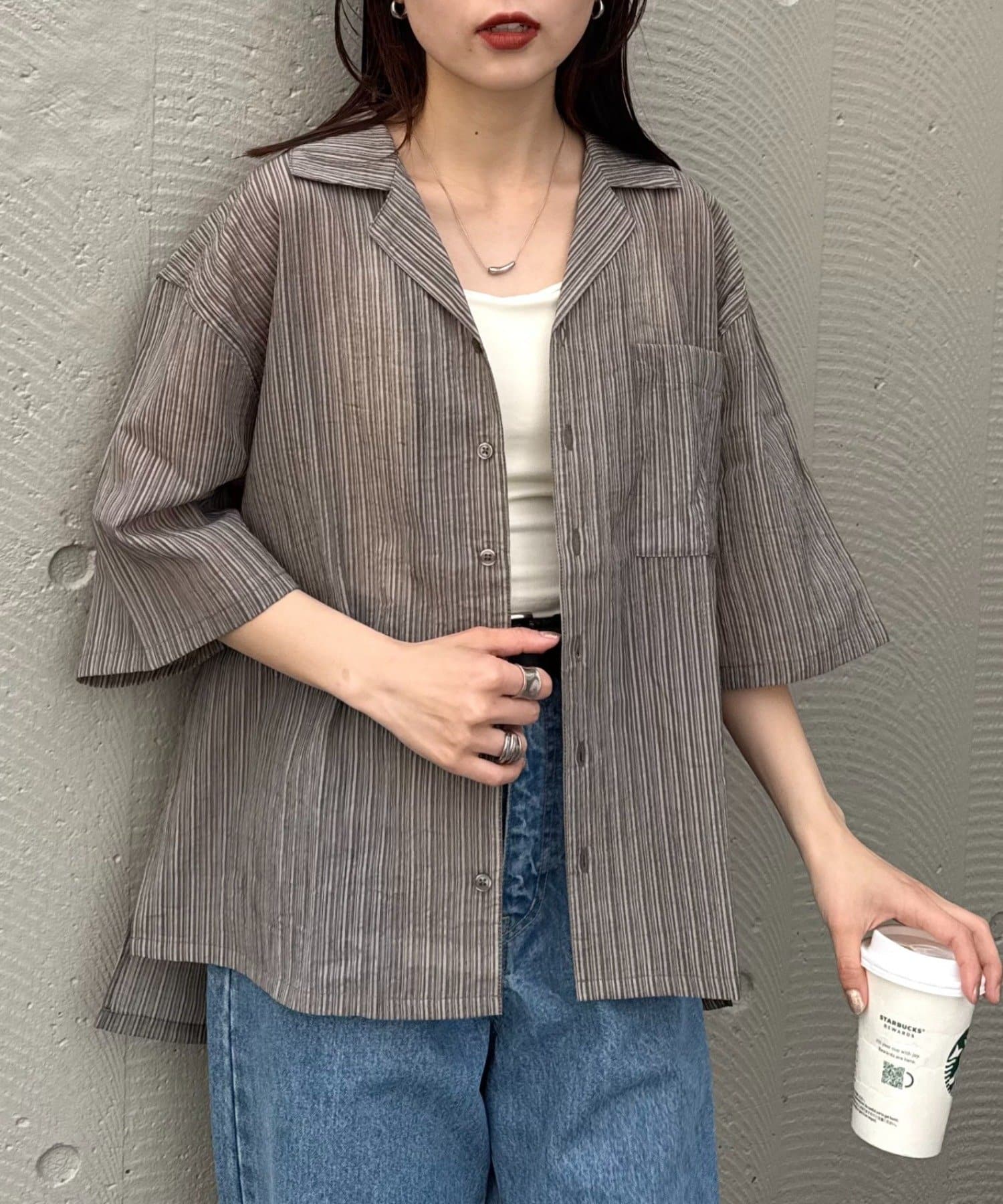 CIAOPANIC TYPY(チャオパニックティピー) 【UNISEX】シアーオープンカラーシャツ