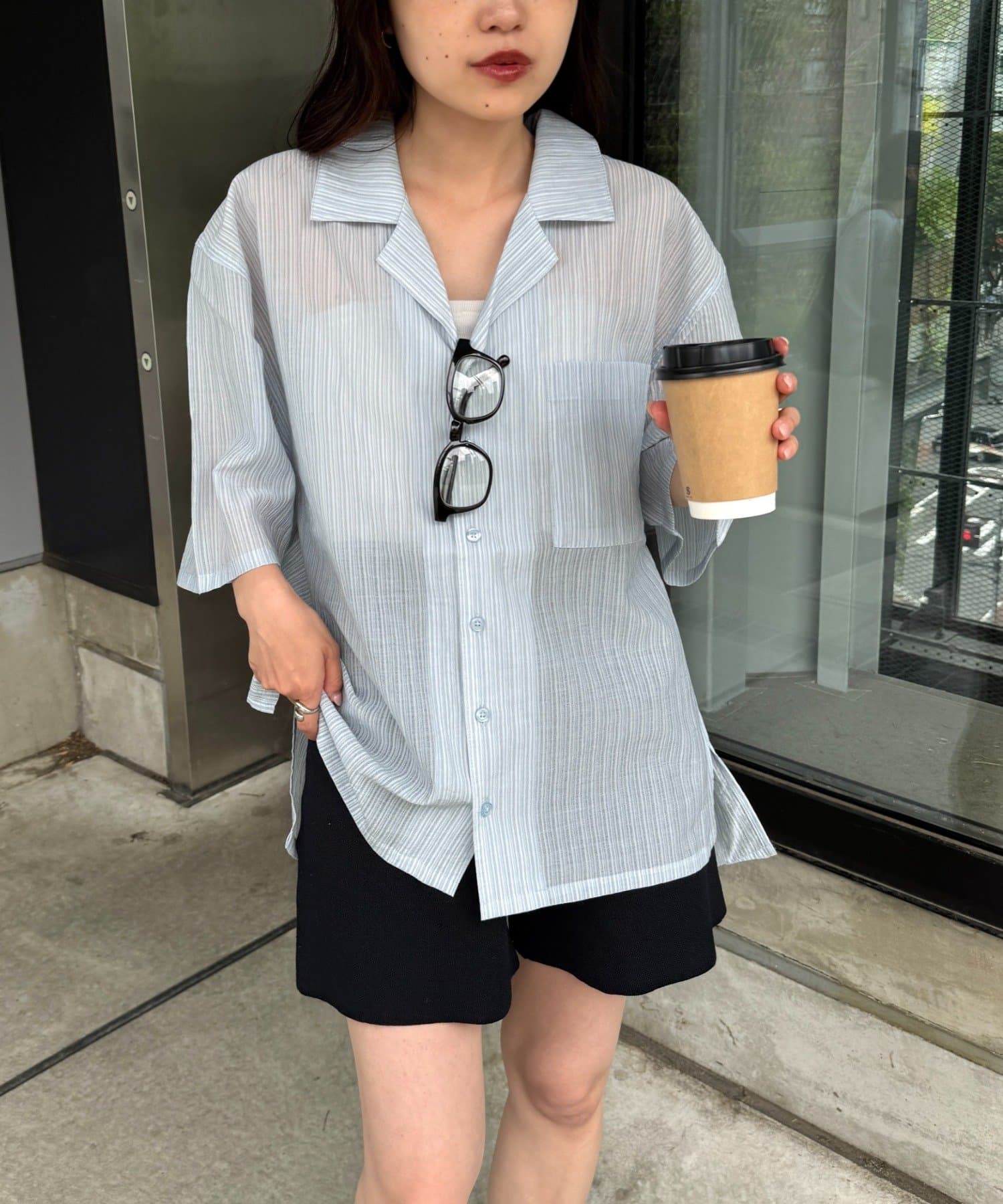 CIAOPANIC TYPY(チャオパニックティピー) 【UNISEX】シアーオープンカラーシャツ