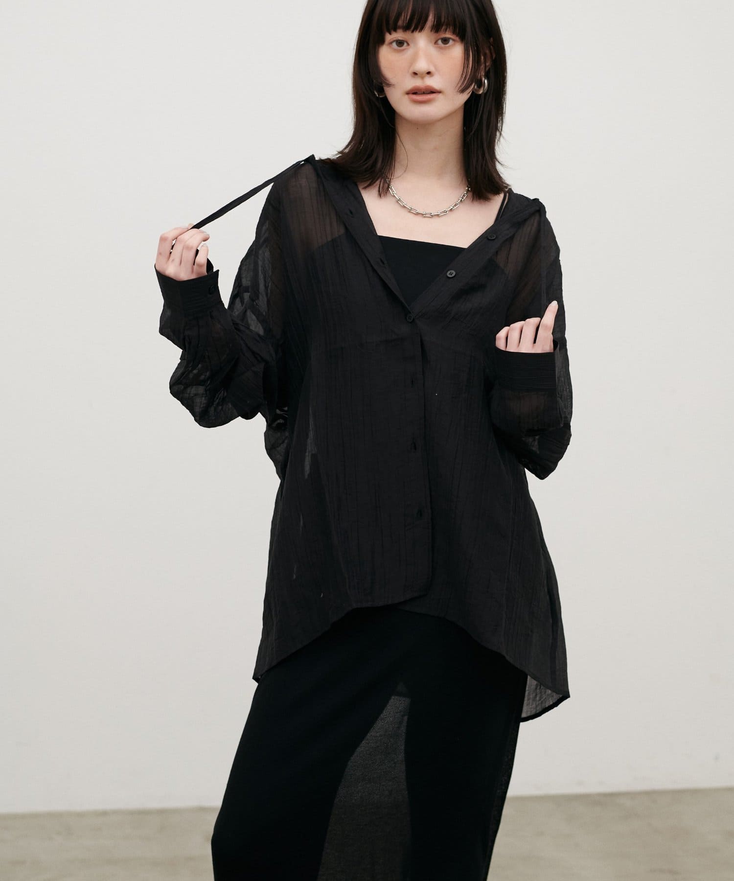 LARUTA(ラルータ) シアーワッシャーフーディーシャツ