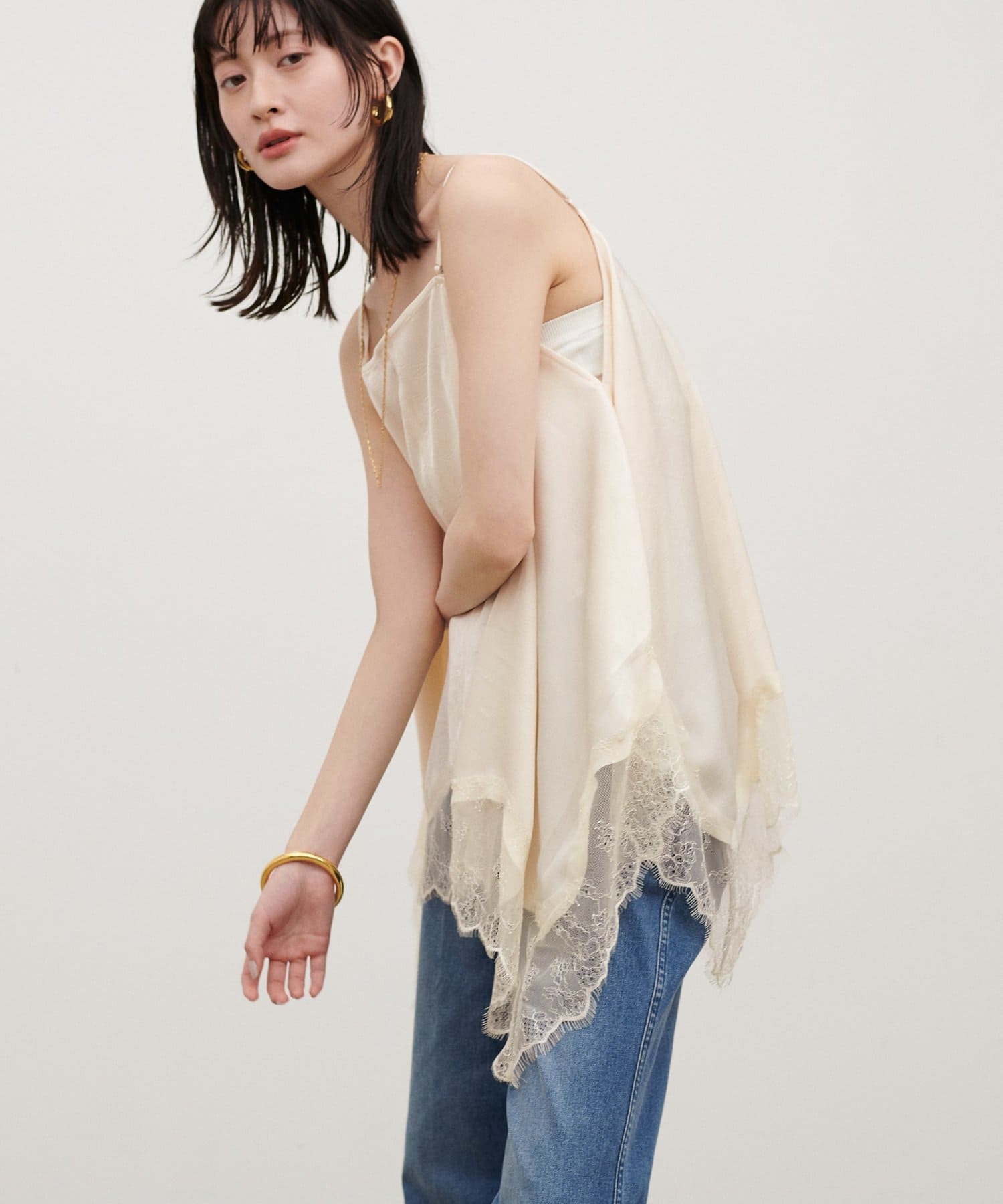 LARUTA(ラルータ) ワッシャーサテン前後2WAYキャミブラウス