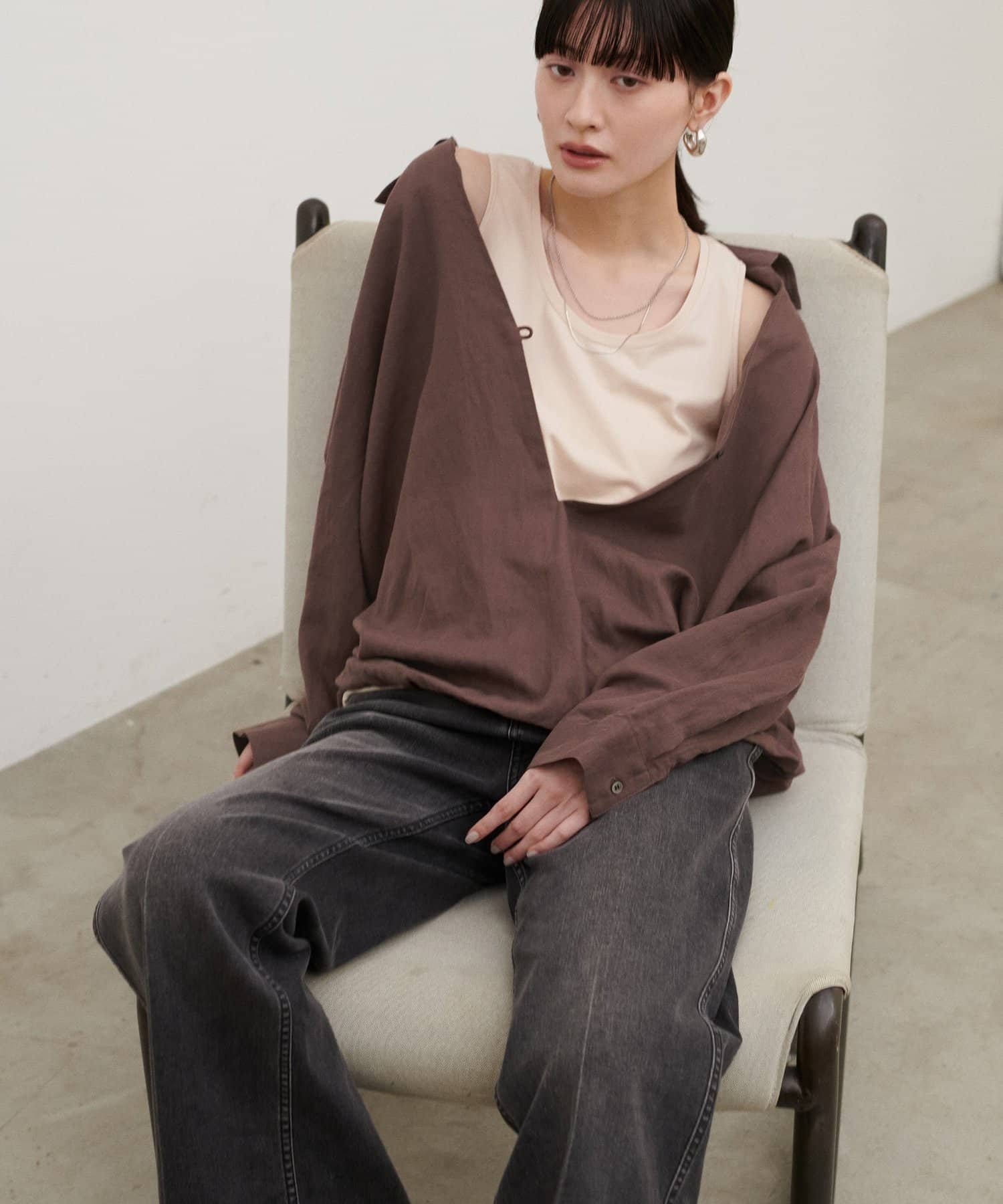 LARUTA(ラルータ) スキッパーシャツ重ね着ブラウス