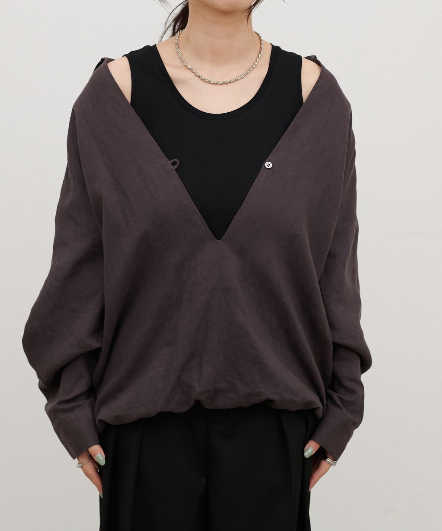 LARUTA(ラルータ) スキッパーシャツ重ね着ブラウス