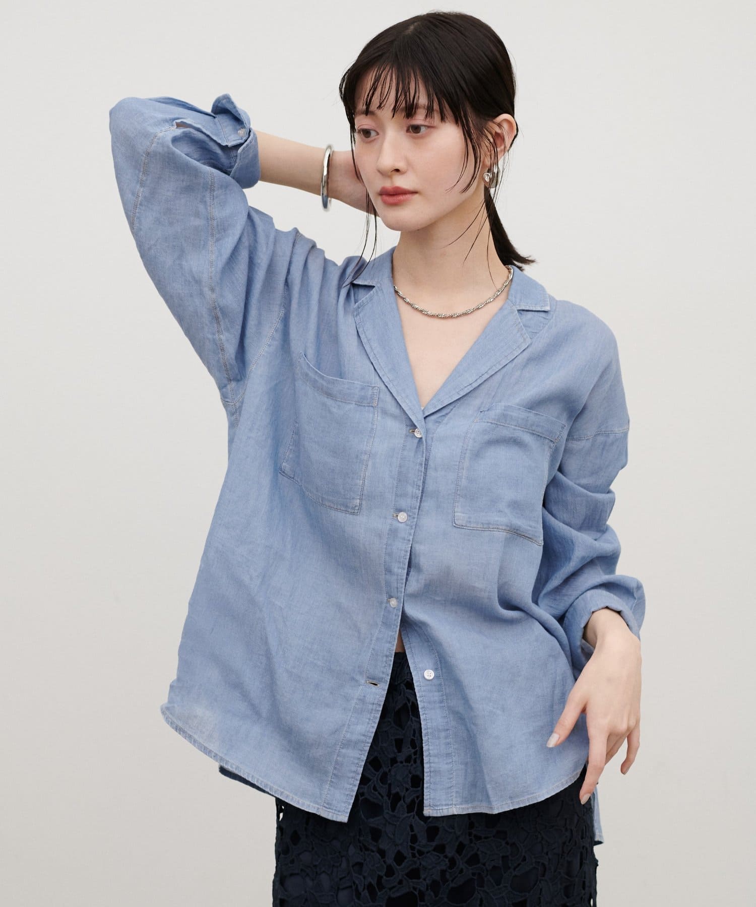 LARUTA(ラルータ) ［WEB限定］シアーデニム開襟シャツ