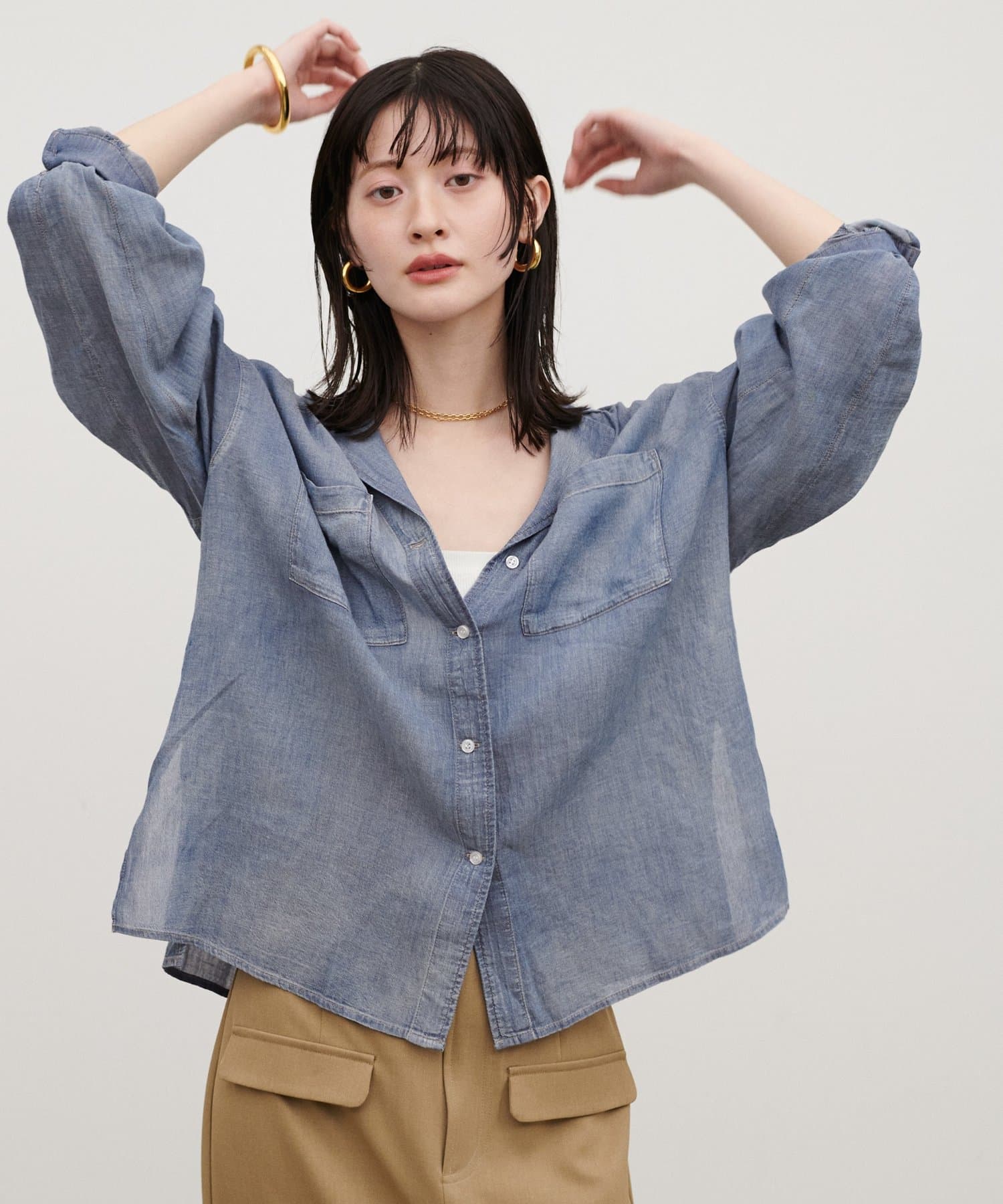 LARUTA(ラルータ) ［WEB限定］シアーデニム開襟シャツ