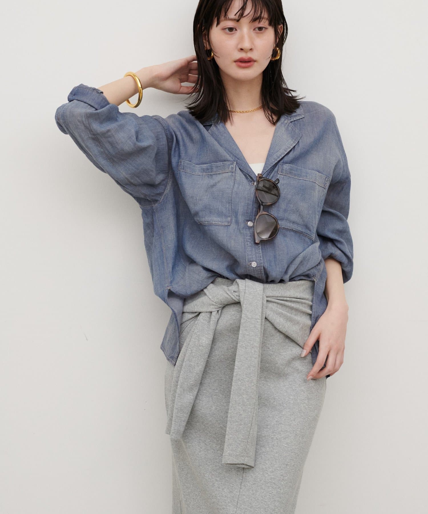 LARUTA(ラルータ) ［WEB限定］シアーデニム開襟シャツ