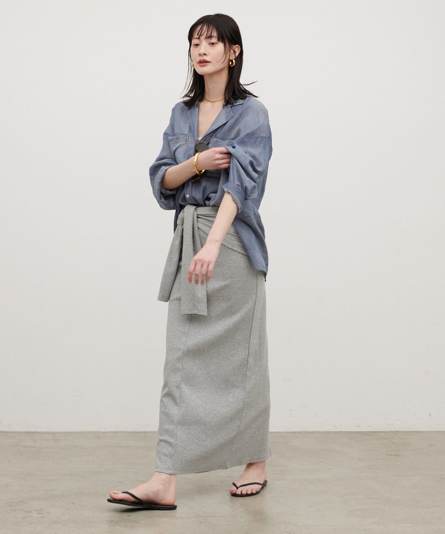 LARUTA(ラルータ) ［WEB限定］シアーデニム開襟シャツ