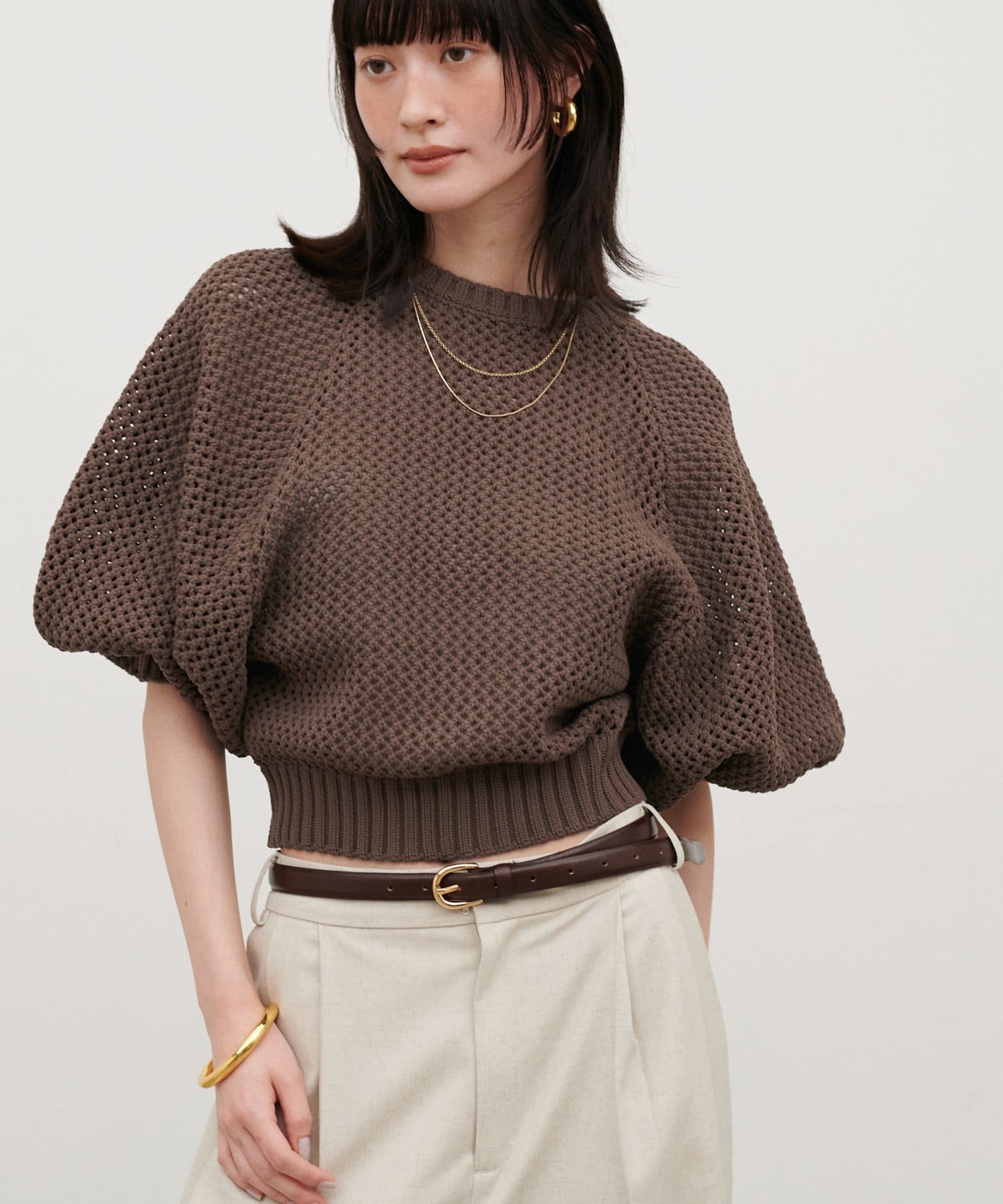 LARUTA(ラルータ) ［WEB限定］メッシュボリュームスリーブニット