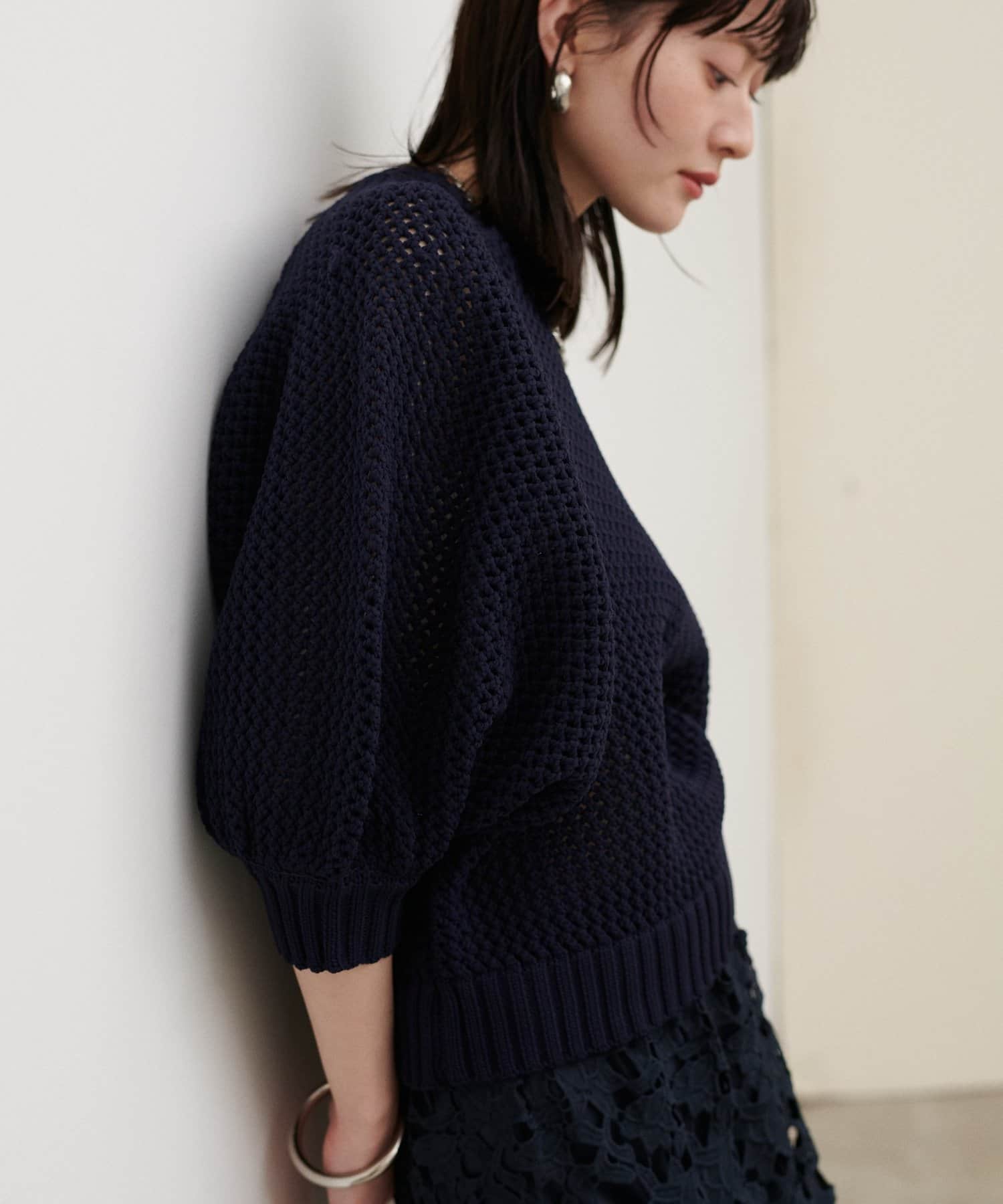 LARUTA(ラルータ) ［WEB限定］メッシュボリュームスリーブニット