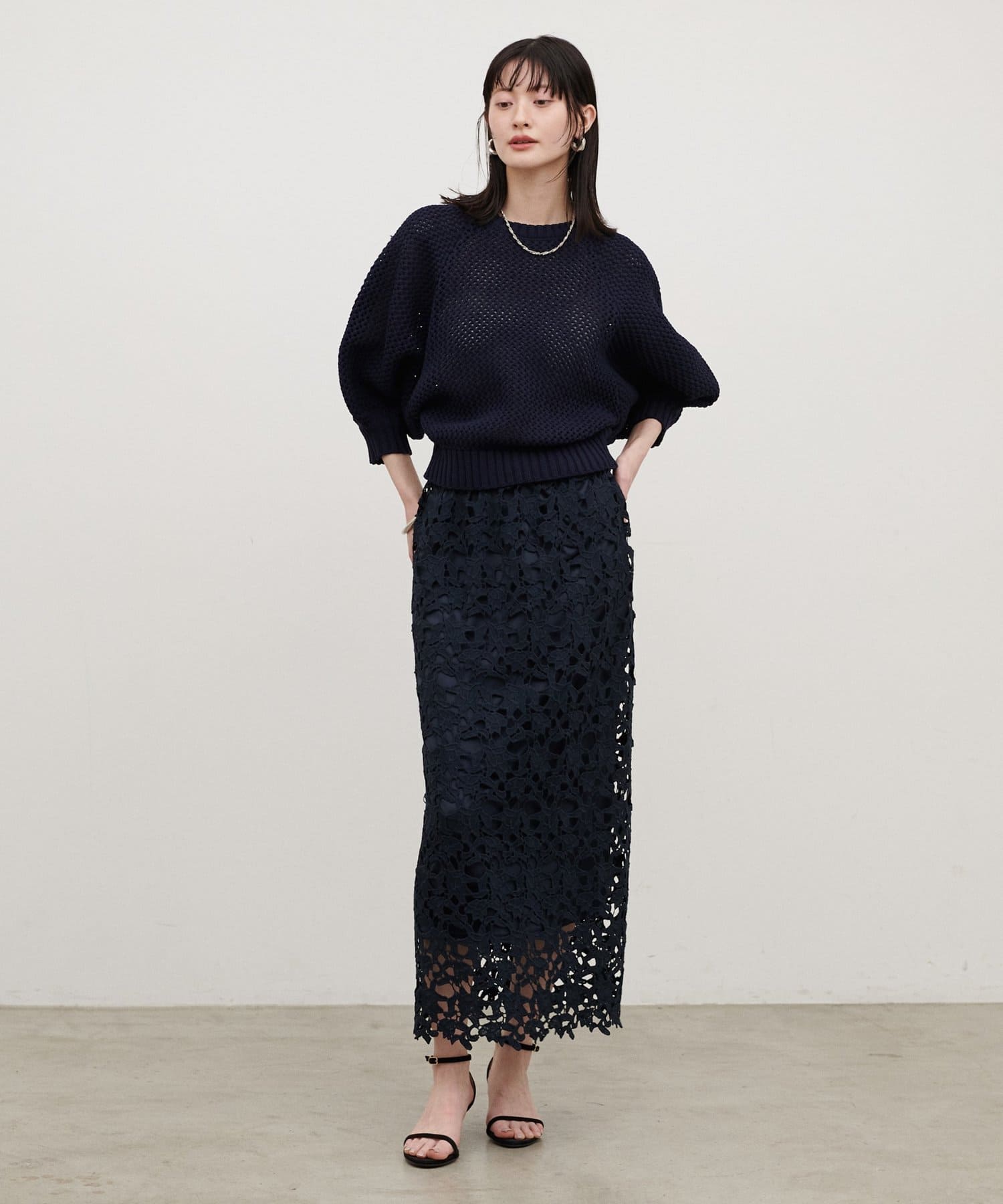 LARUTA(ラルータ) ［WEB限定］メッシュボリュームスリーブニット