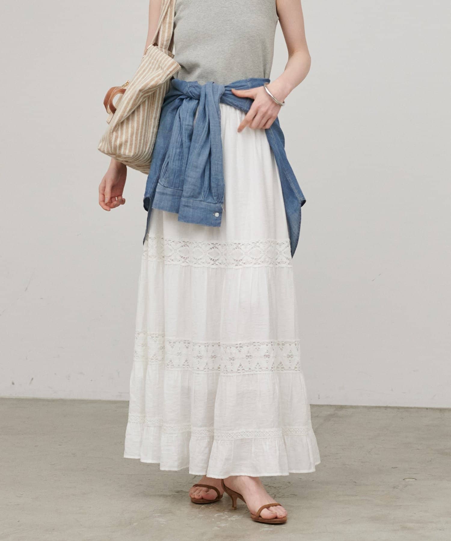 LARUTA(ラルータ) レース接ぎティアードロングスカート