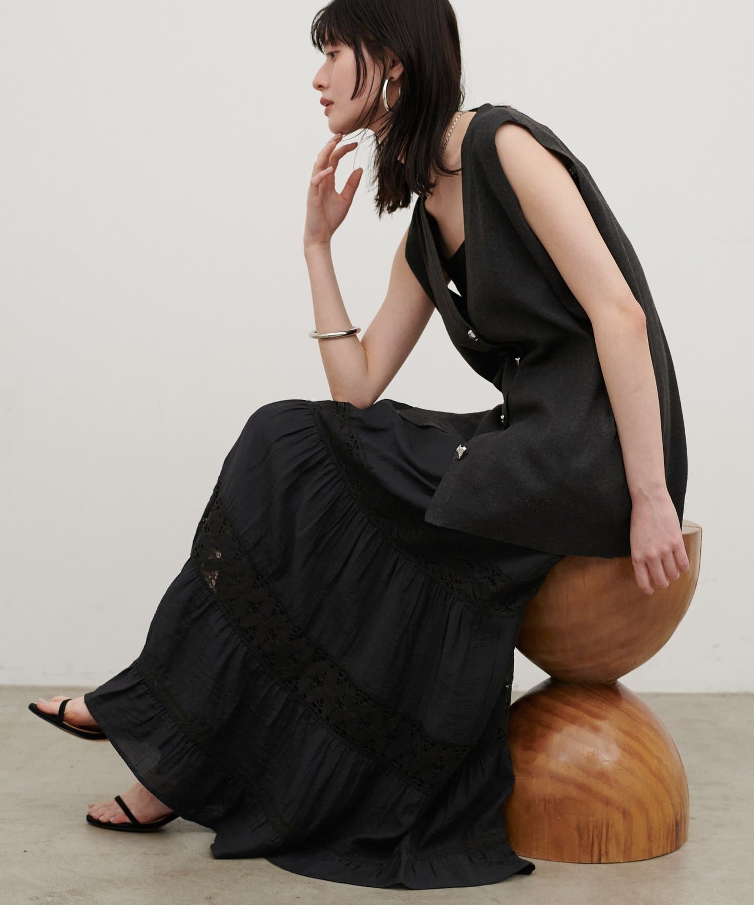 LARUTA(ラルータ) レース接ぎティアードロングスカート