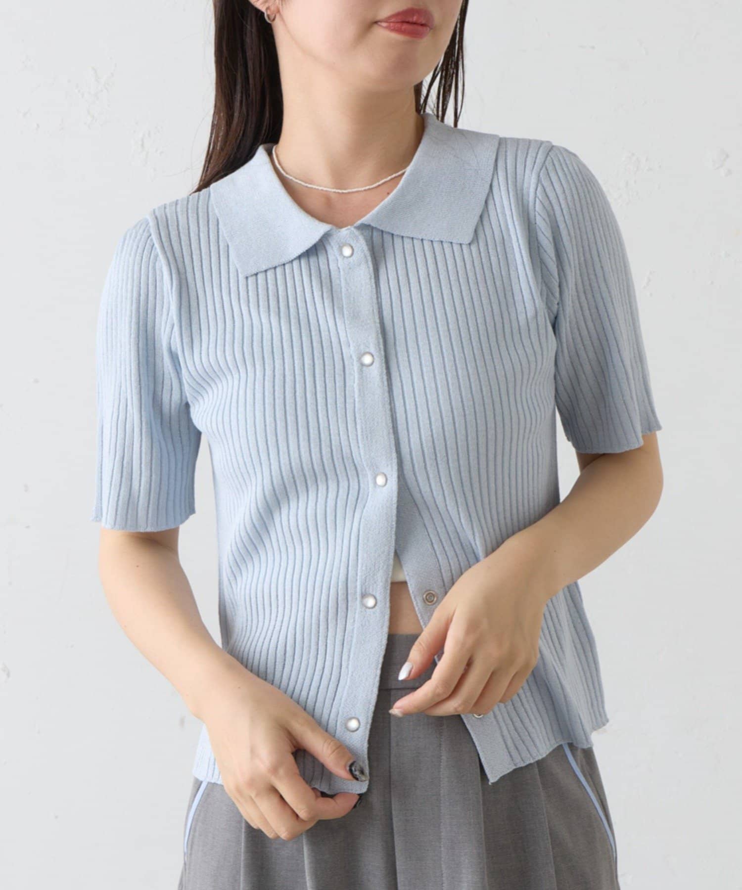 Kastane(カスタネ) 【5.31(日)0:00発売】B パールドットリブニットシャツ