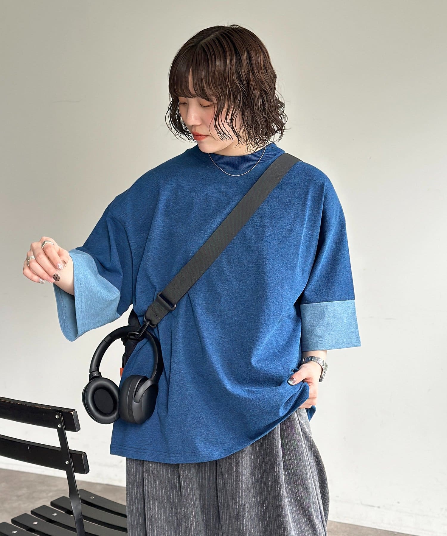 CPCM(シーピーシーエム) カットデニム袖配色T