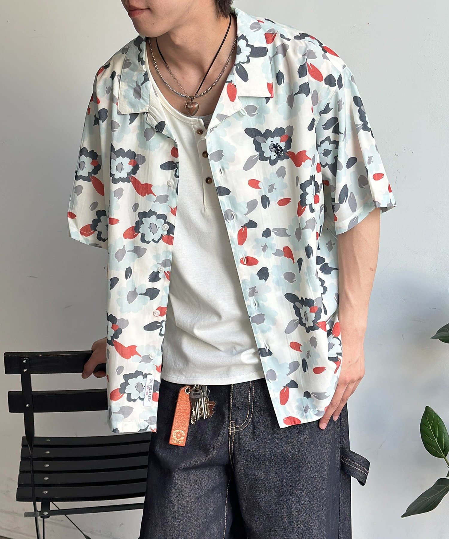 CPCM(シーピーシーエム) 【U.S. POLO ASSN.】フェイクシルクタッチ開襟シャツ