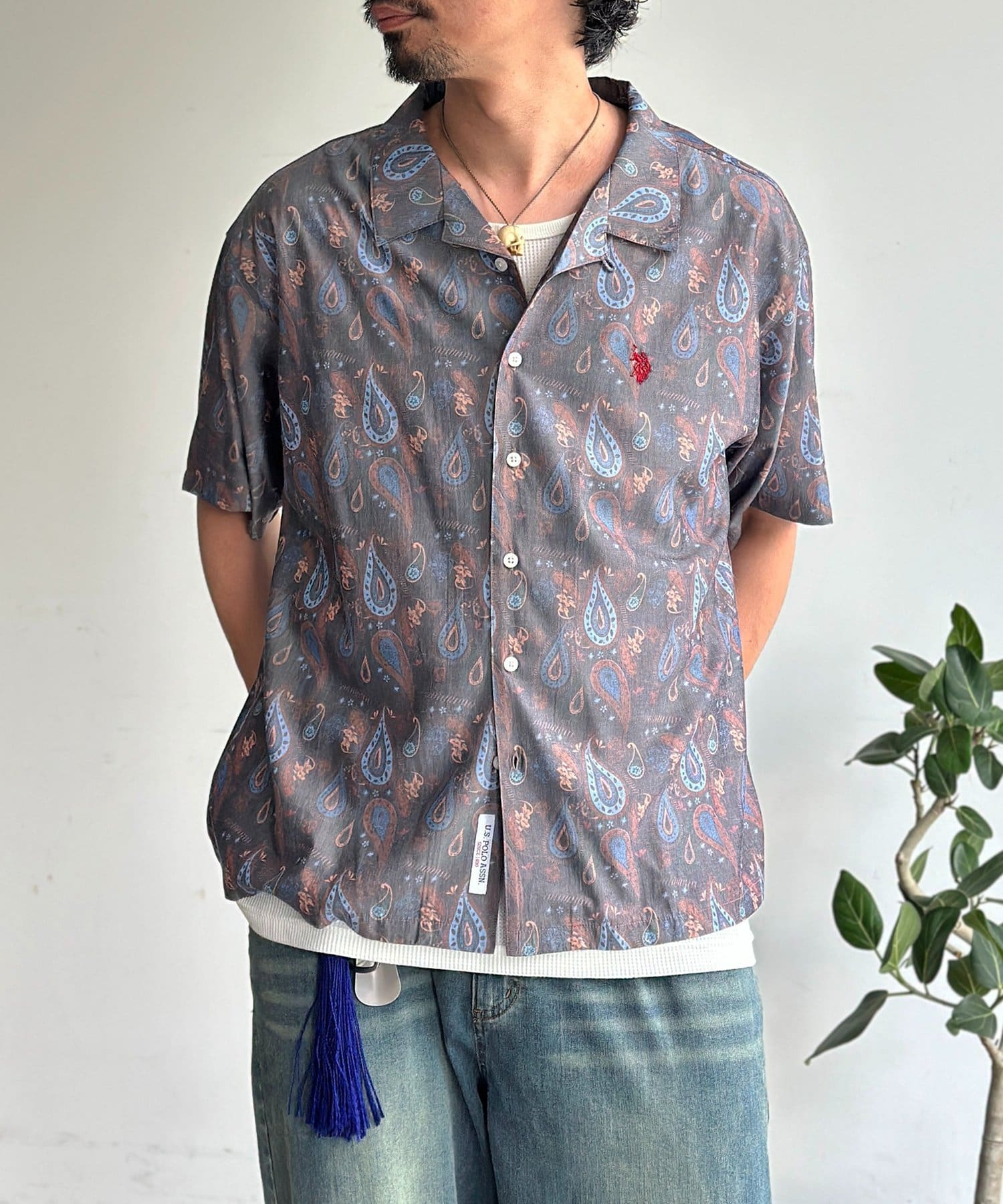 CPCM(シーピーシーエム) 【U.S. POLO ASSN.】フェイクシルクタッチ開襟シャツ