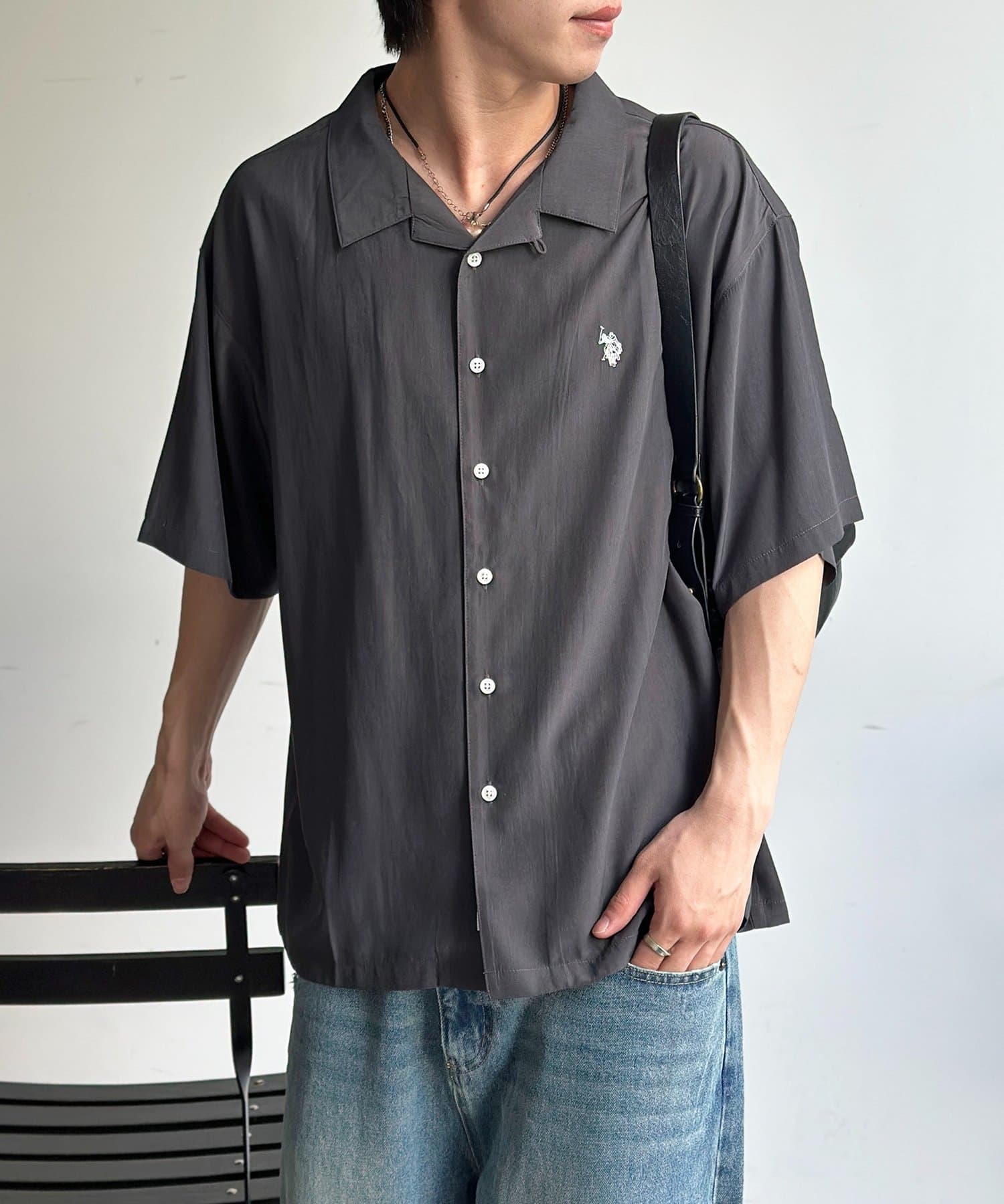 CPCM(シーピーシーエム) 【U.S. POLO ASSN.】フェイクシルクタッチ開襟シャツ