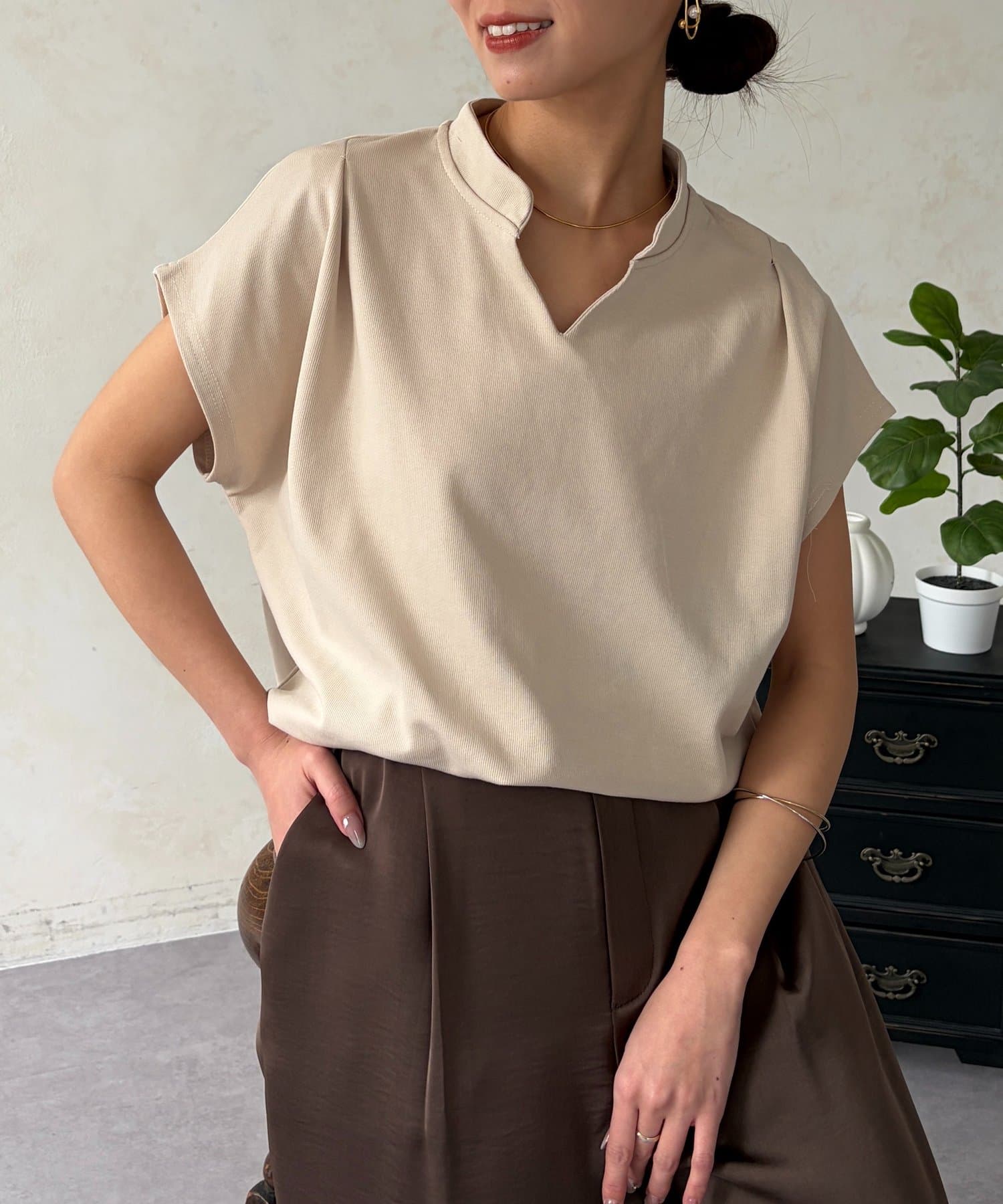 Chez toi(シェトワ) スキッパーポンチプルオーバー