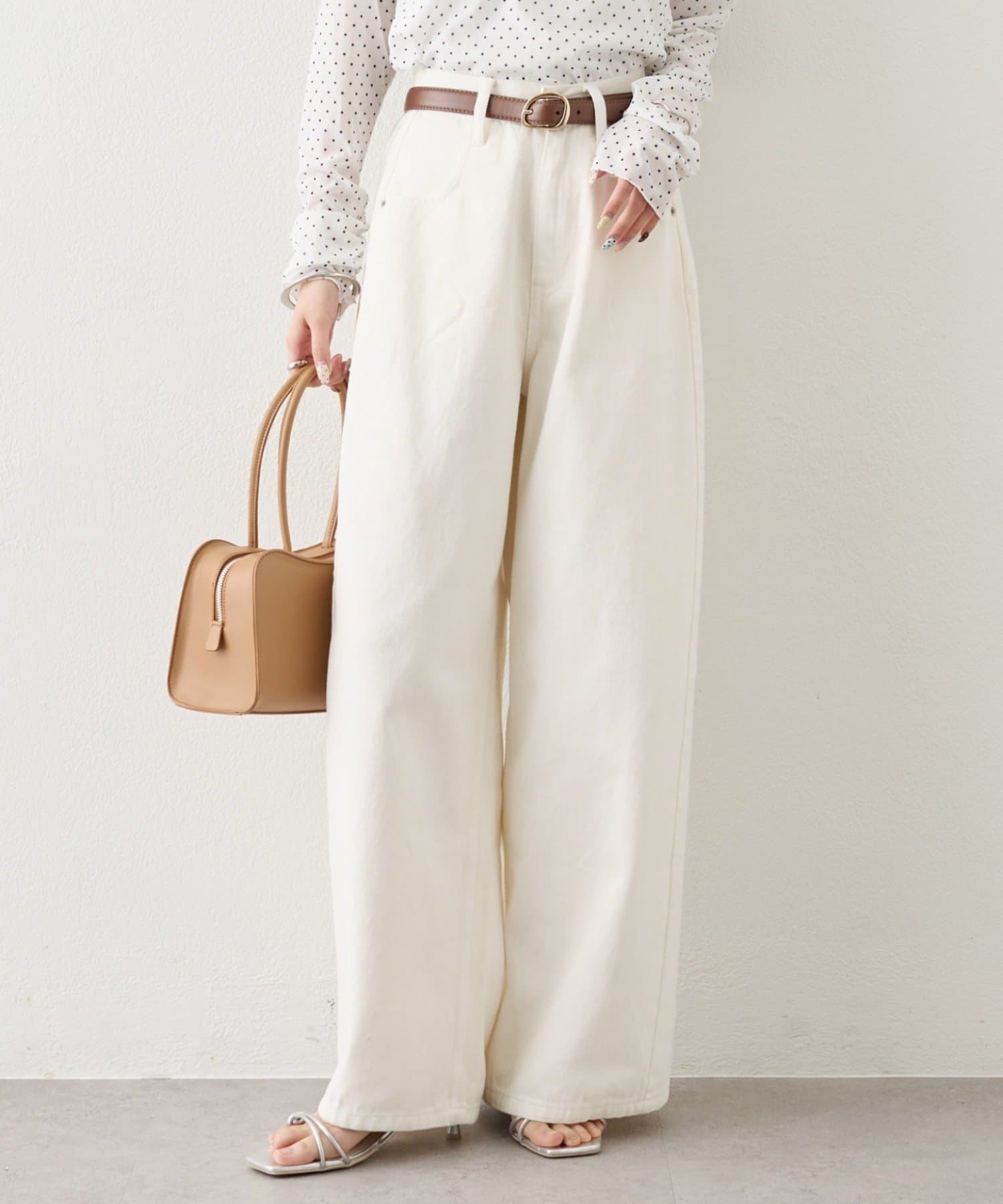 mystic(ミスティック) ベルト付きカーブワイドデニム