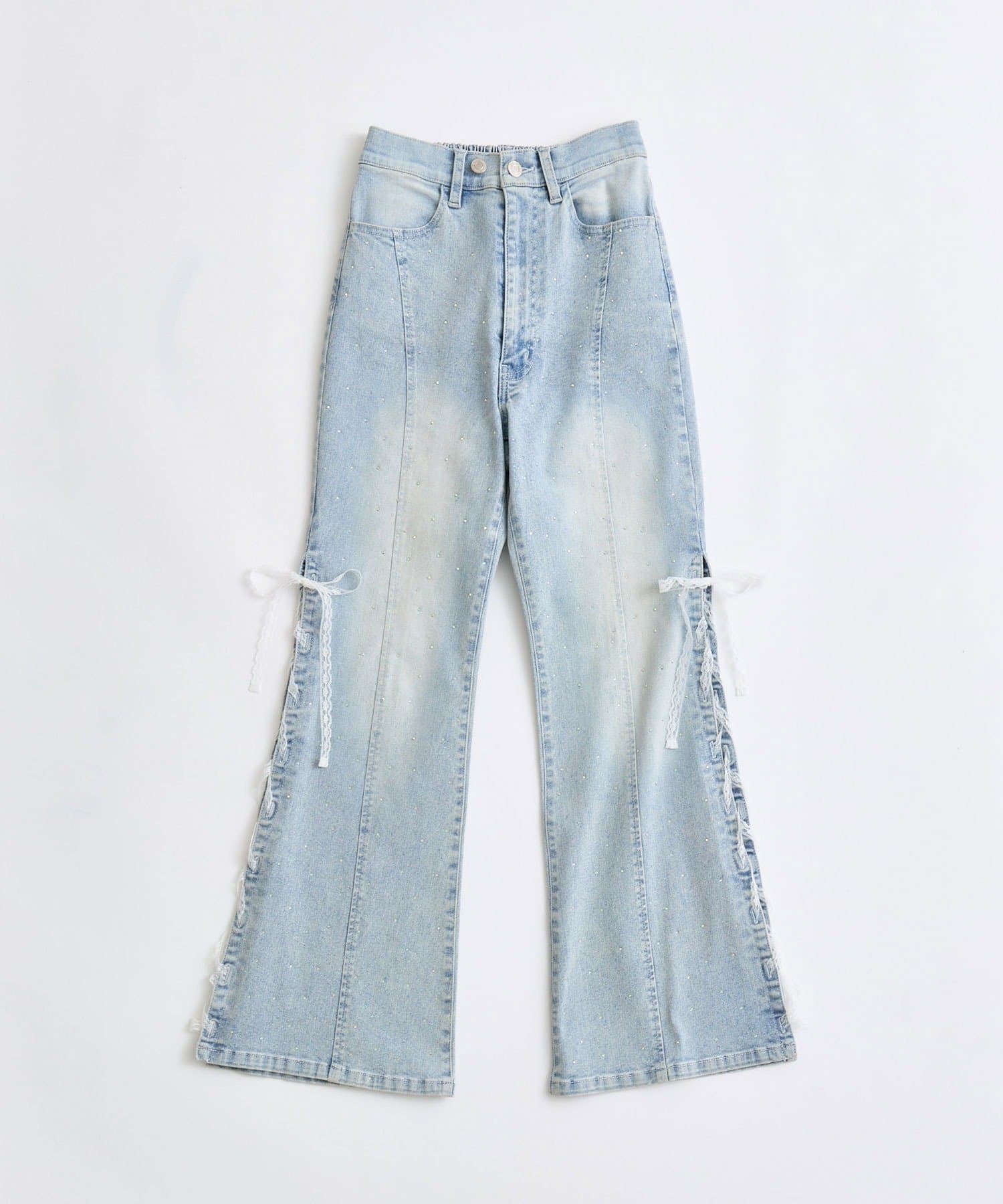 OLIVE des OLIVE(オリーブ デ オリーブ) サイドレースアップストレッチフレアパンツ