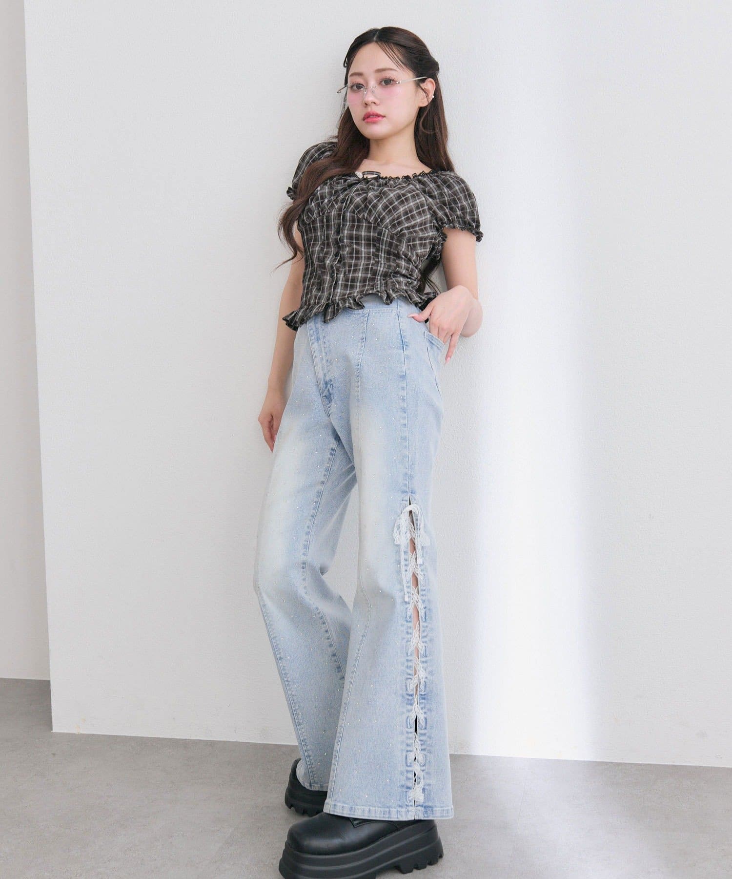 OLIVE des OLIVE(オリーブ デ オリーブ) リボンパフブラウス