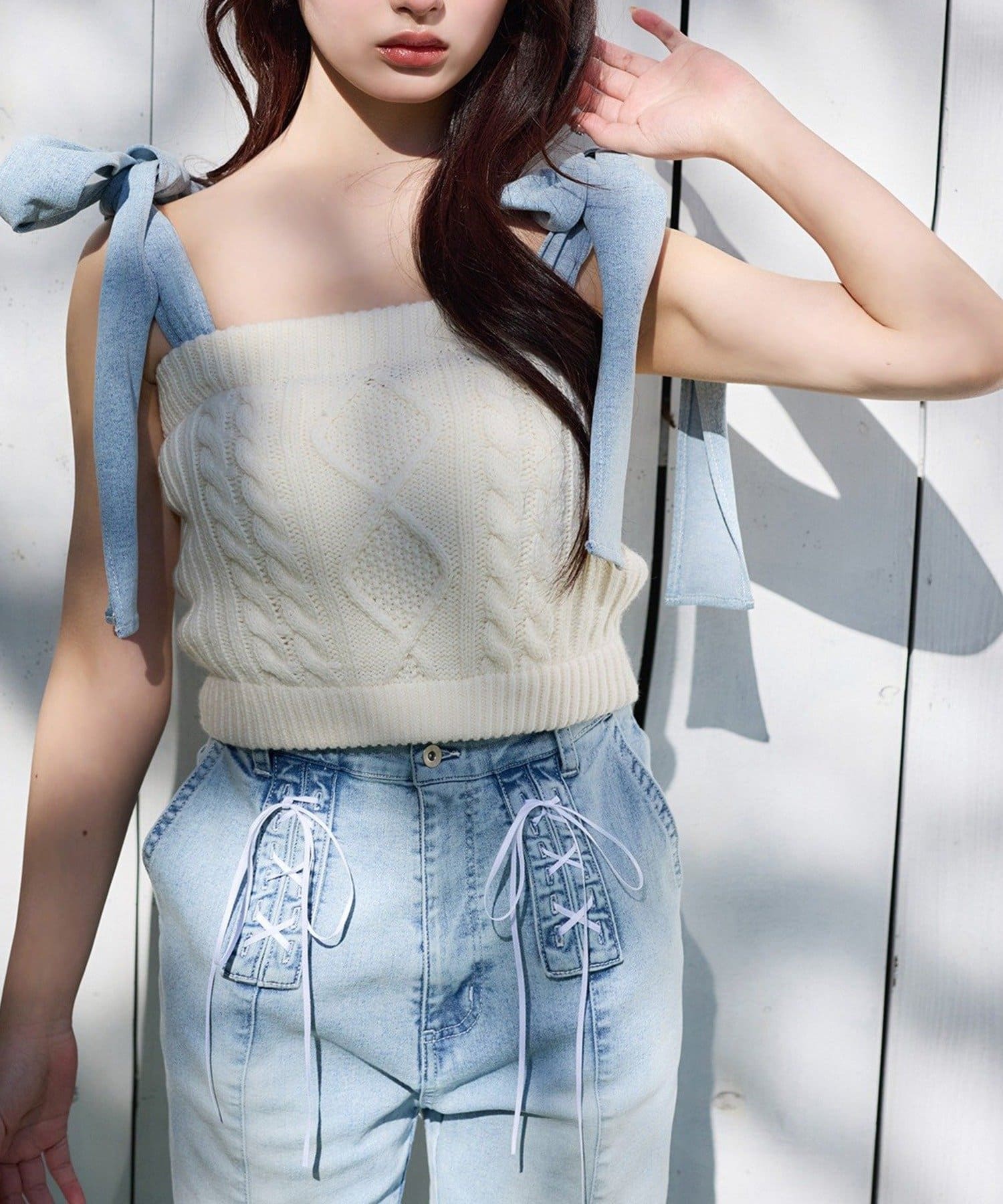 NICE CLAUP / OLIVE des OLIVE OUTLET(ナイスクラップ  / オリーブ デ オリーブ アウトレット) 【one after another】デニムコレビスチェ