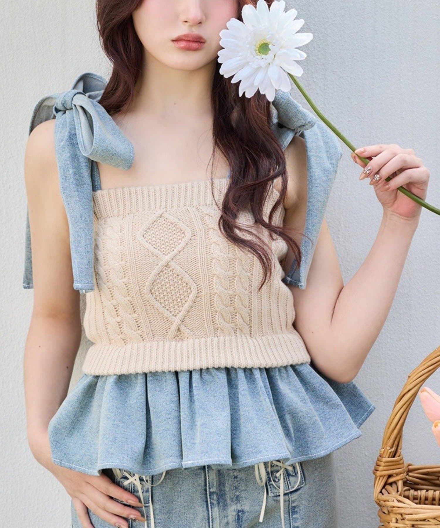 NICE CLAUP / OLIVE des OLIVE OUTLET(ナイスクラップ  / オリーブ デ オリーブ アウトレット) 【one after another】デニムコレビスチェ