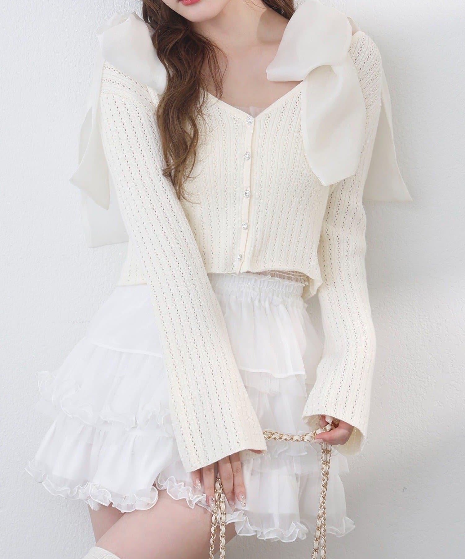 NICE CLAUP / OLIVE des OLIVE OUTLET(ナイスクラップ  / オリーブ デ オリーブ アウトレット) 【one after another】アイレットカーデ