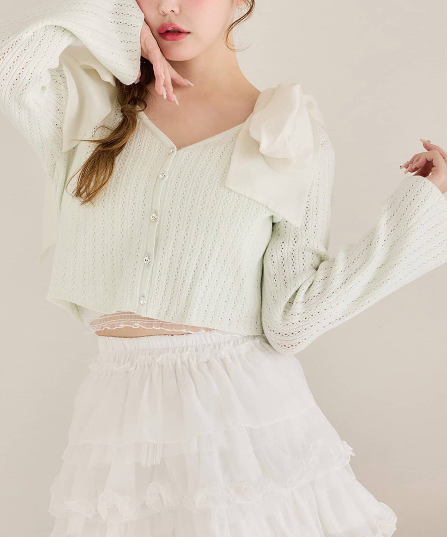 NICE CLAUP / OLIVE des OLIVE OUTLET(ナイスクラップ  / オリーブ デ オリーブ アウトレット) 【one after another】アイレットカーデ