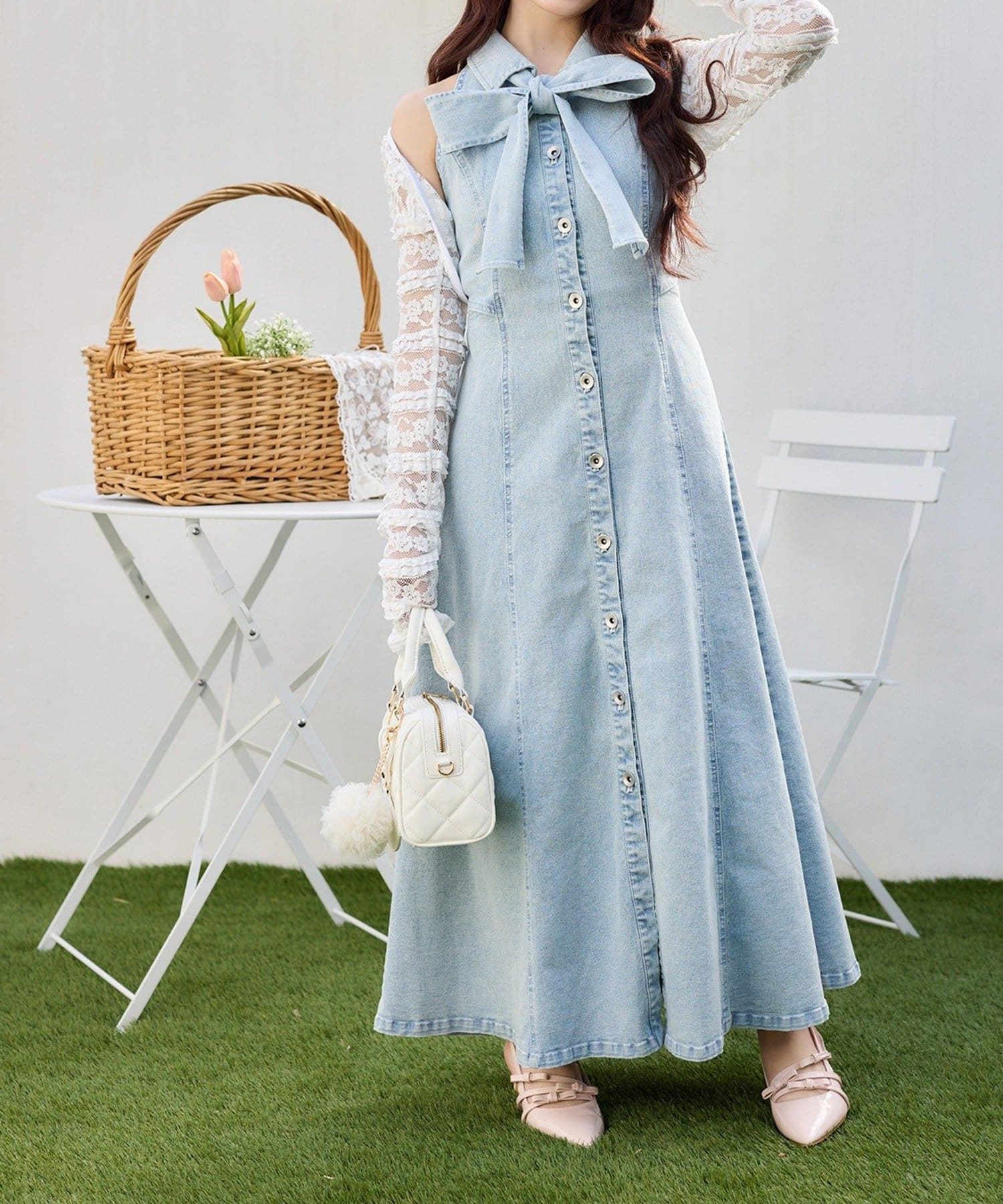 NICE CLAUP / OLIVE des OLIVE OUTLET(ナイスクラップ  / オリーブ デ オリーブ アウトレット) 【one after another】デニムコレロングワンピセット